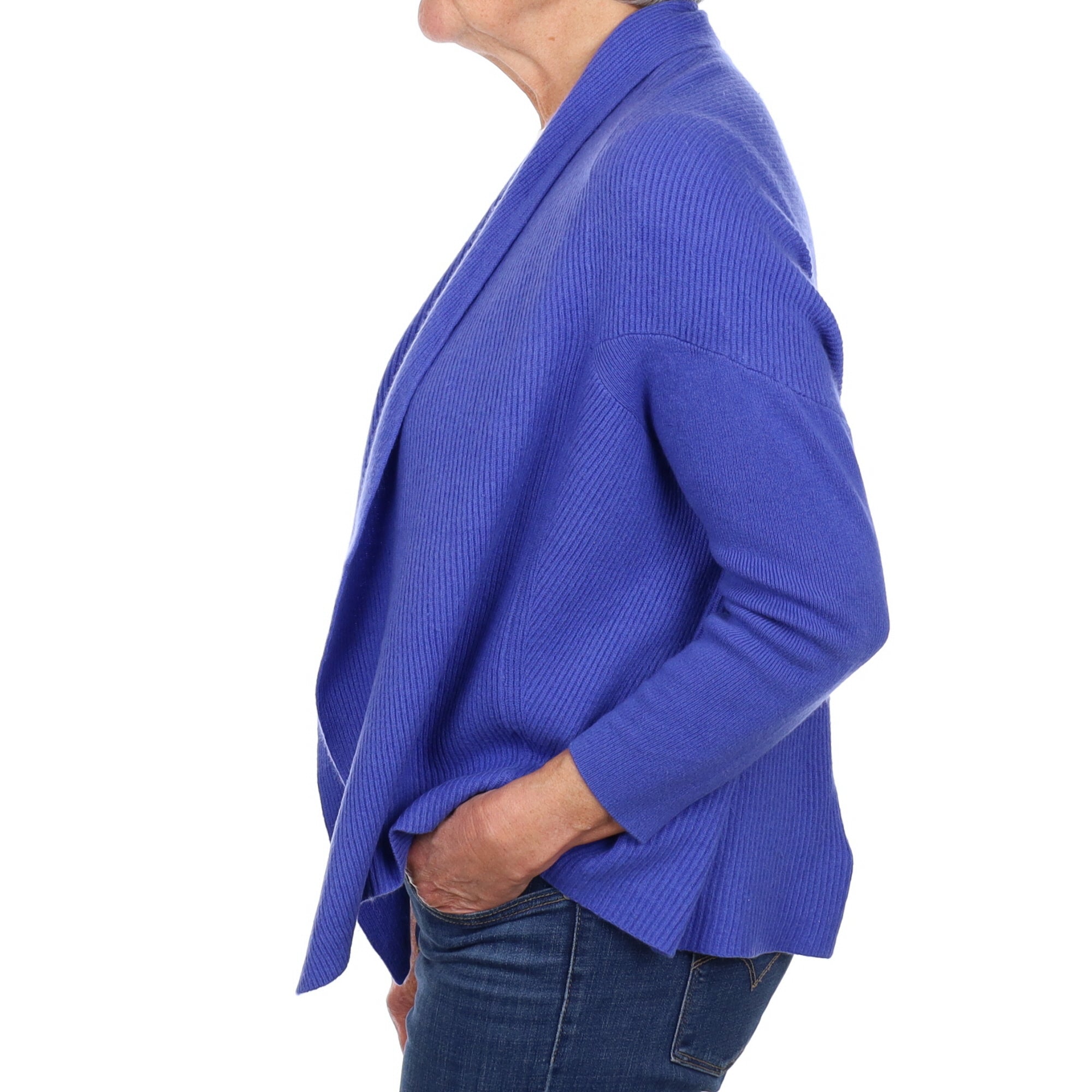 Cocoa Tanzanite Blue Cashmere Waterfall Edge Cardigan Medium