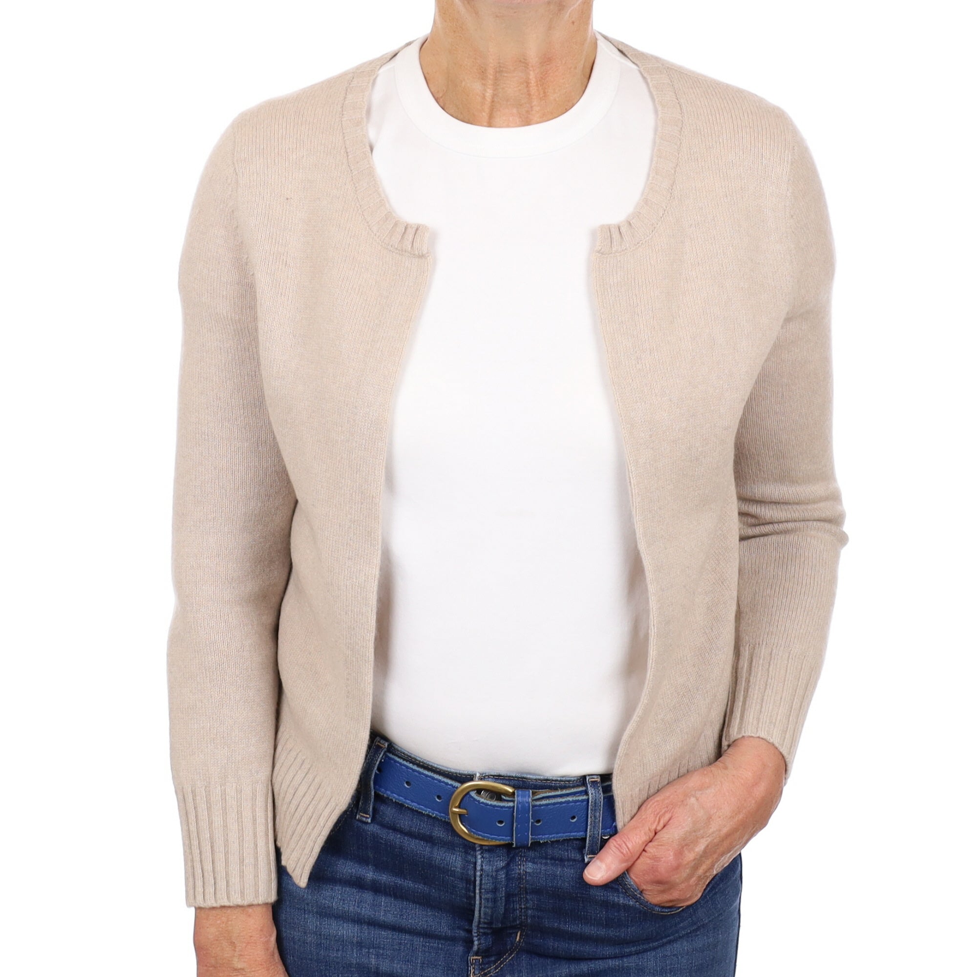 Oatmeal Beige Cashmere Edge To Edge Cardigan Medium