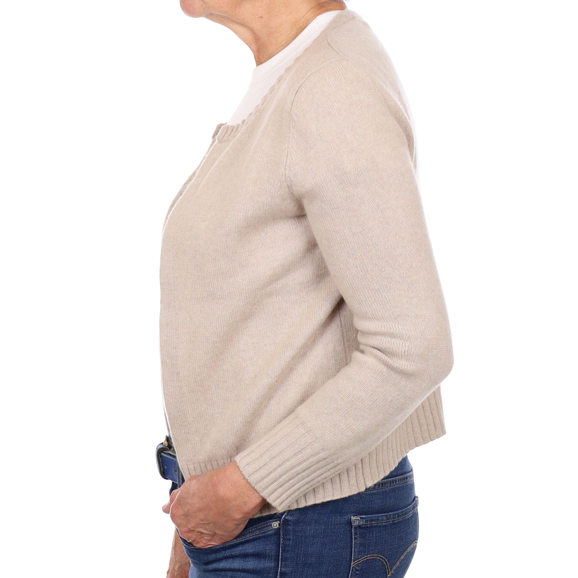 Oatmeal Beige Cashmere Edge To Edge Cardigan Medium