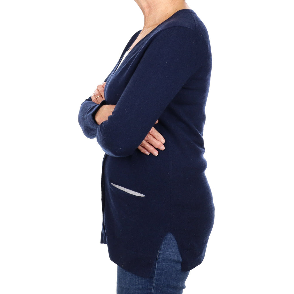 Navy Blue Cashmere V Neck Cardigan Medium