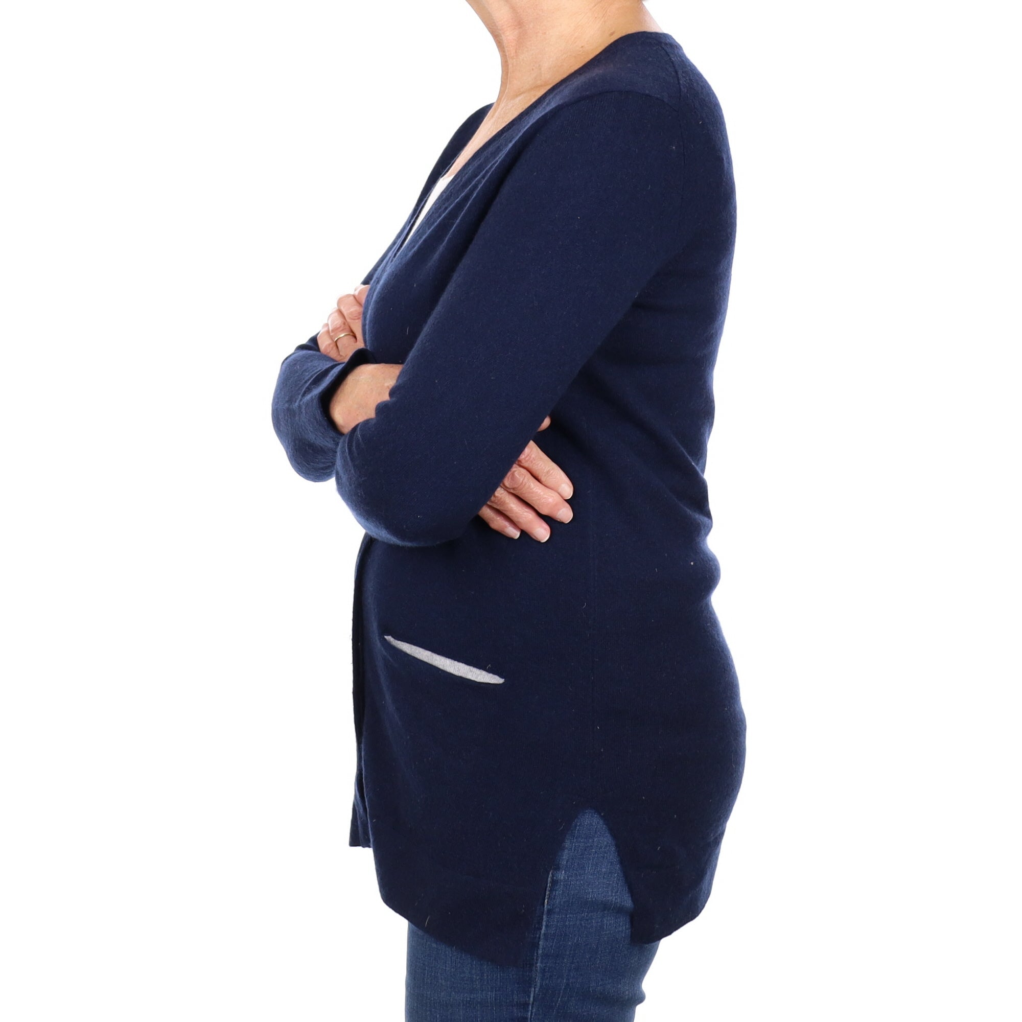 Navy Blue Cashmere V Neck Cardigan Medium