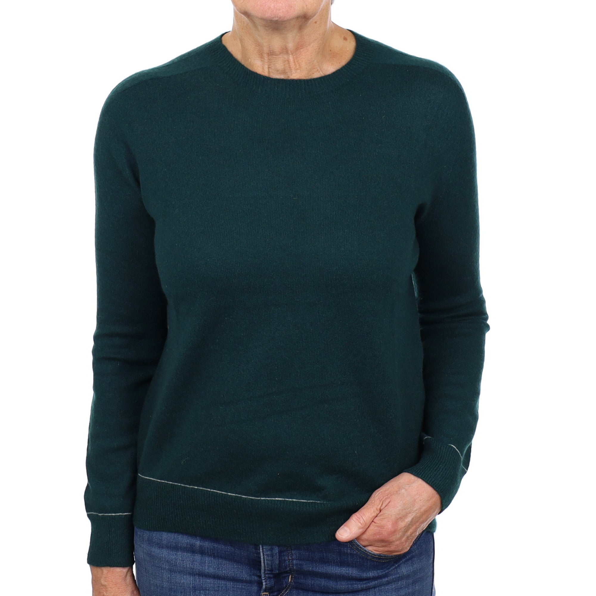 Bottle Green Cashmere Crew Neck Jumper Medium