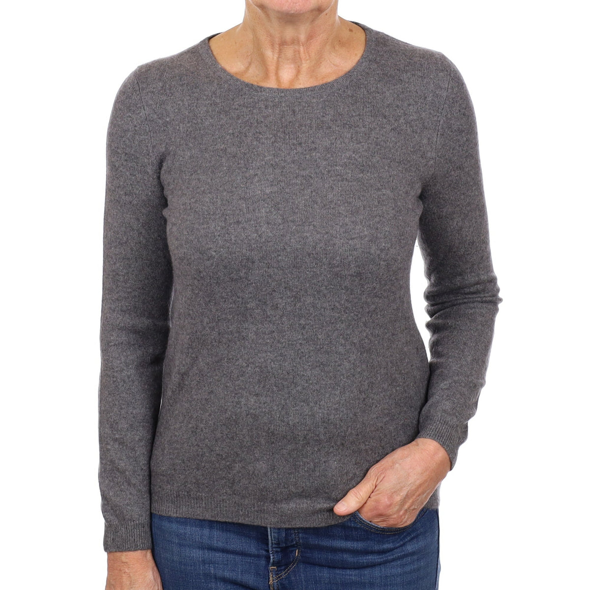 Slate Grey Cashmere Crew Neck Jumper Medium