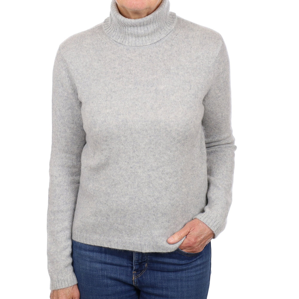 Mist Grey Cashmere Polo Neck Jumper Medium