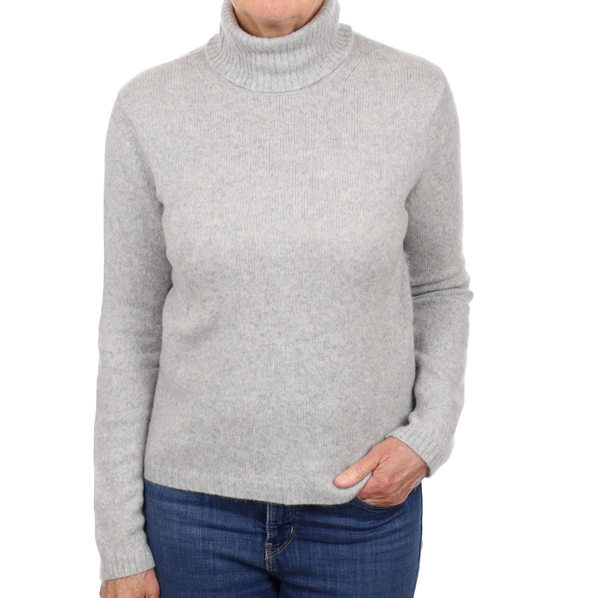 Mist Grey Cashmere Polo Neck Jumper Medium