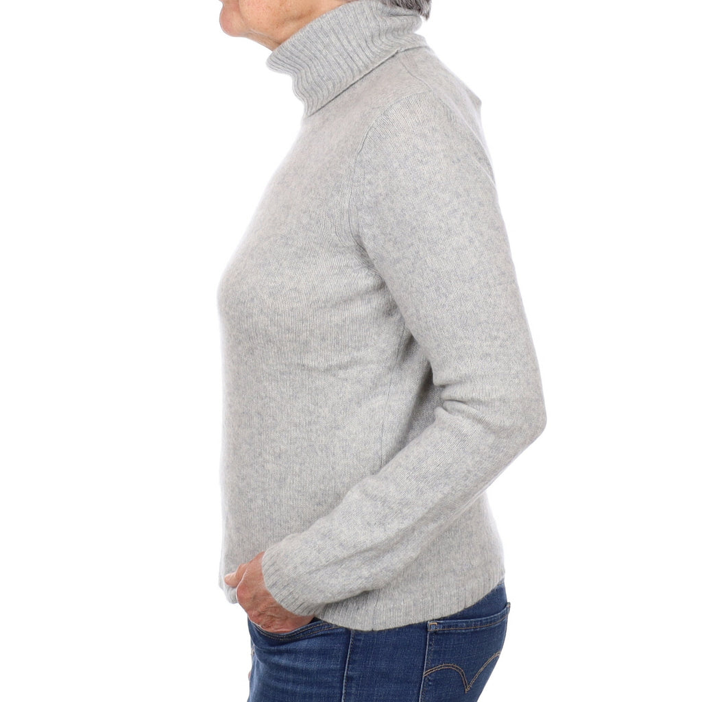 Mist Grey Cashmere Polo Neck Jumper Medium
