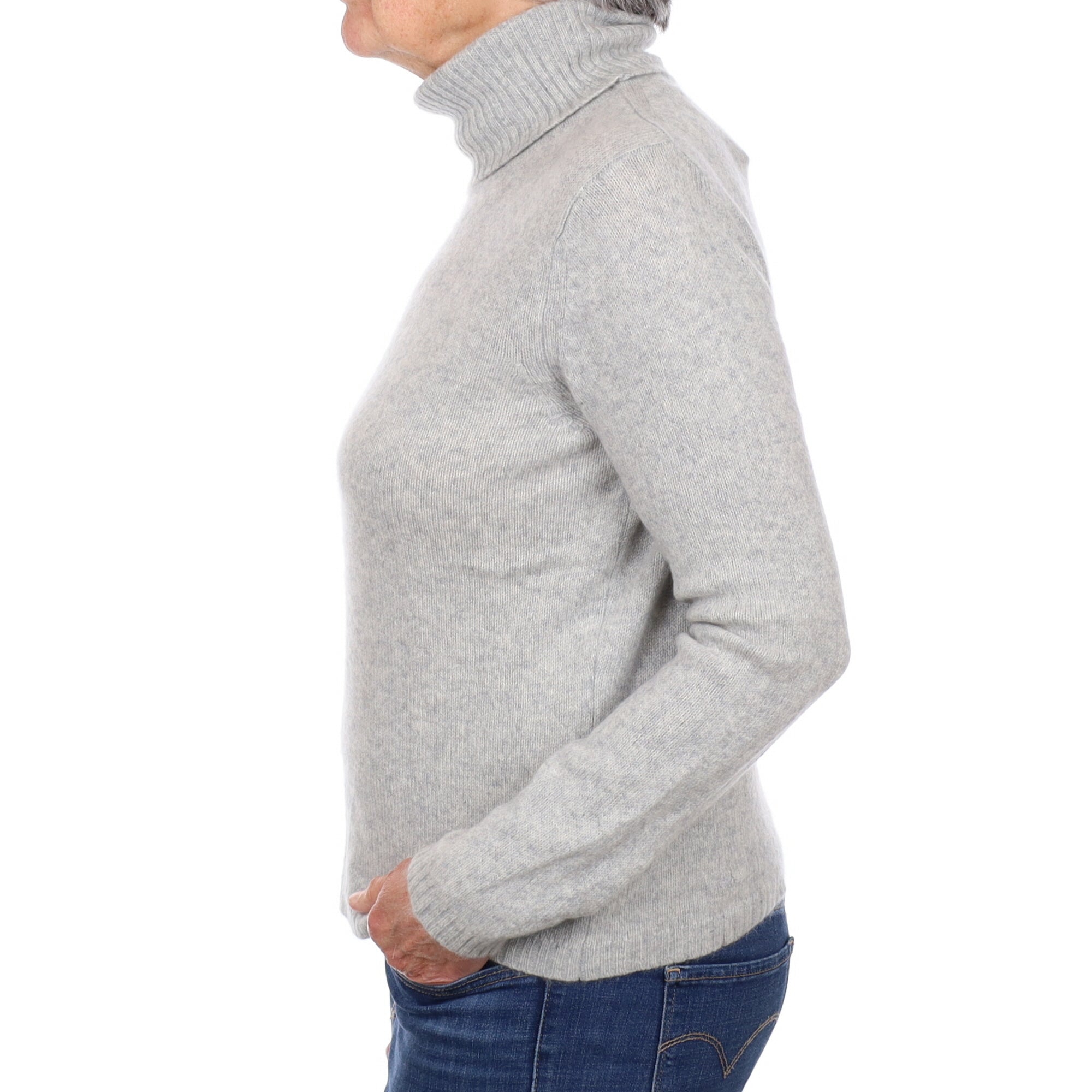 Mist Grey Cashmere Polo Neck Jumper Medium