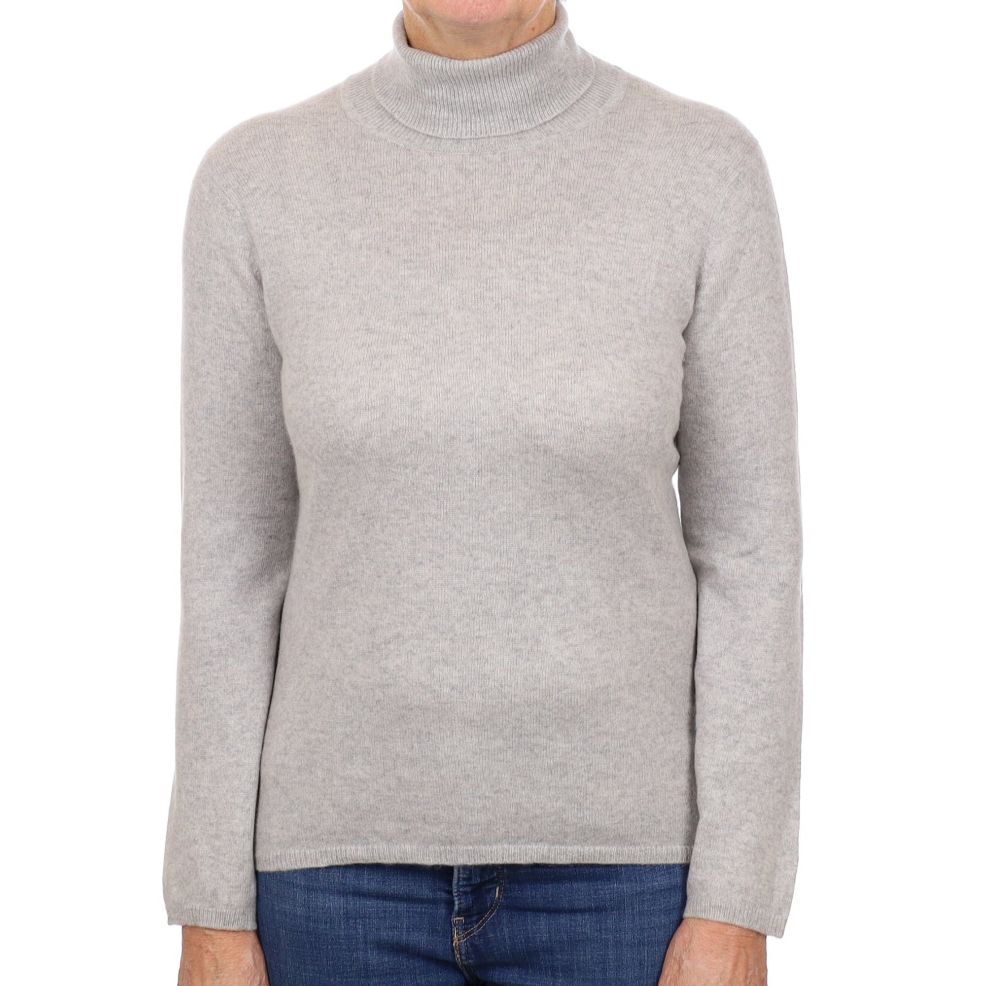 Mist Grey Cashmere Polo Neck Jumper Medium