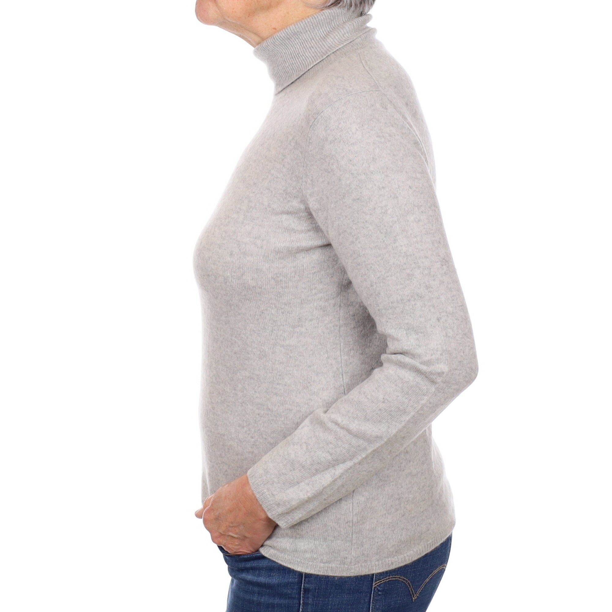Mist Grey Cashmere Polo Neck Jumper Medium