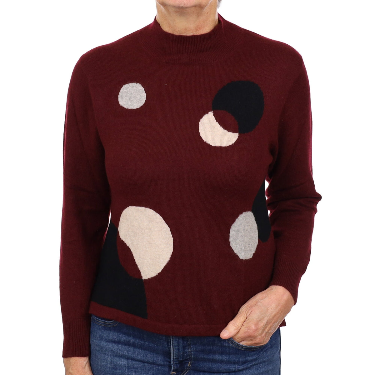 Mulberry Purple Patterned Cashmere Turtle Neck Jumper Medium