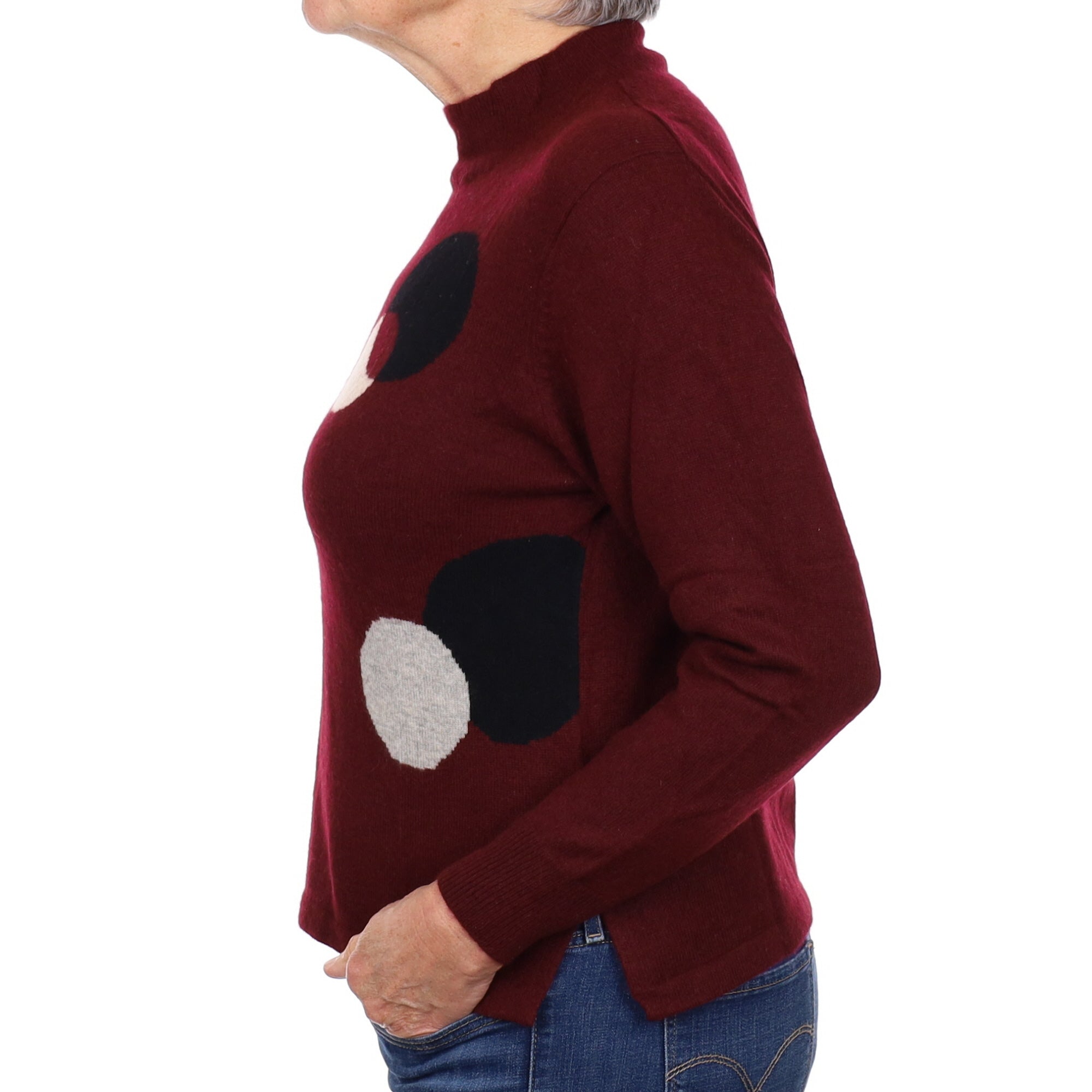 Mulberry Purple Patterned Cashmere Turtle Neck Jumper Medium