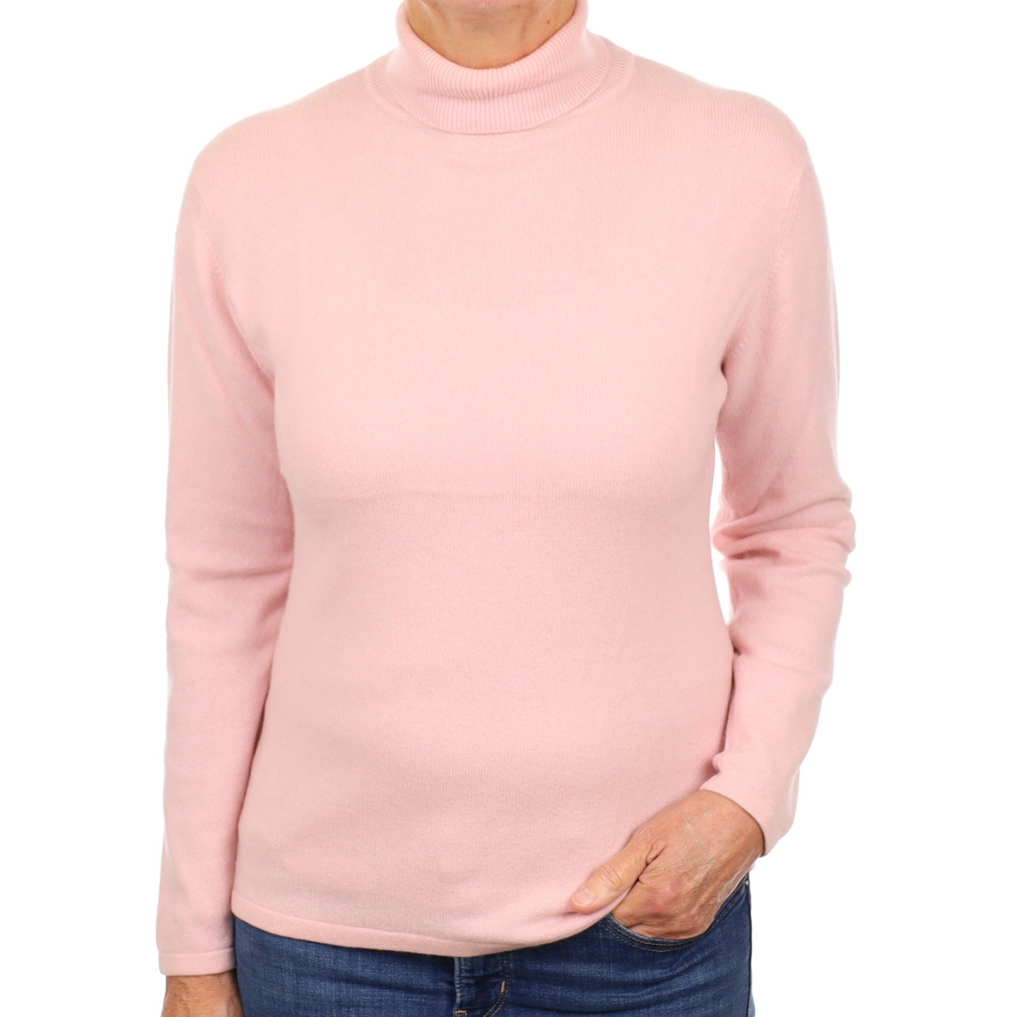 Carnation Pink Cashmere Polo Neck Jumper Medium