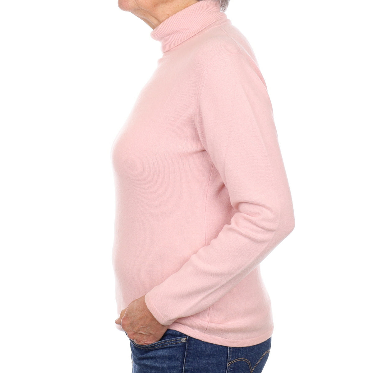 Carnation Pink Cashmere Polo Neck Jumper Medium