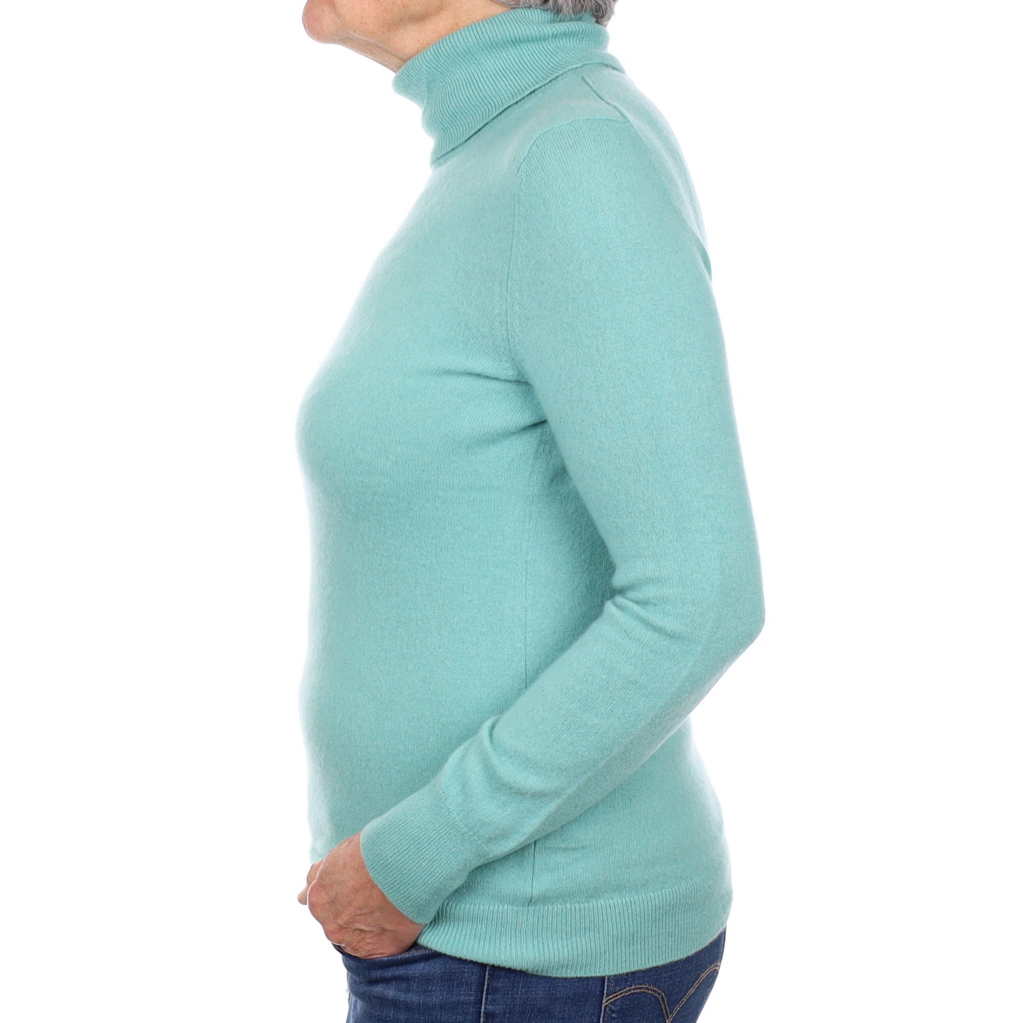 Sea Foam Green Cashmere Polo Neck Jumper Medium