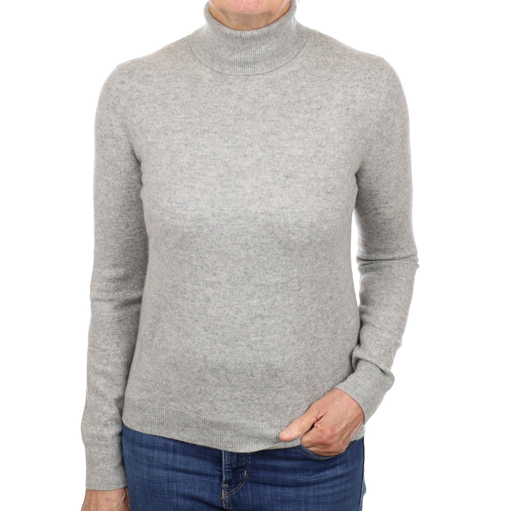 Smoke Grey Cashmere Polo Neck Jumper Medium