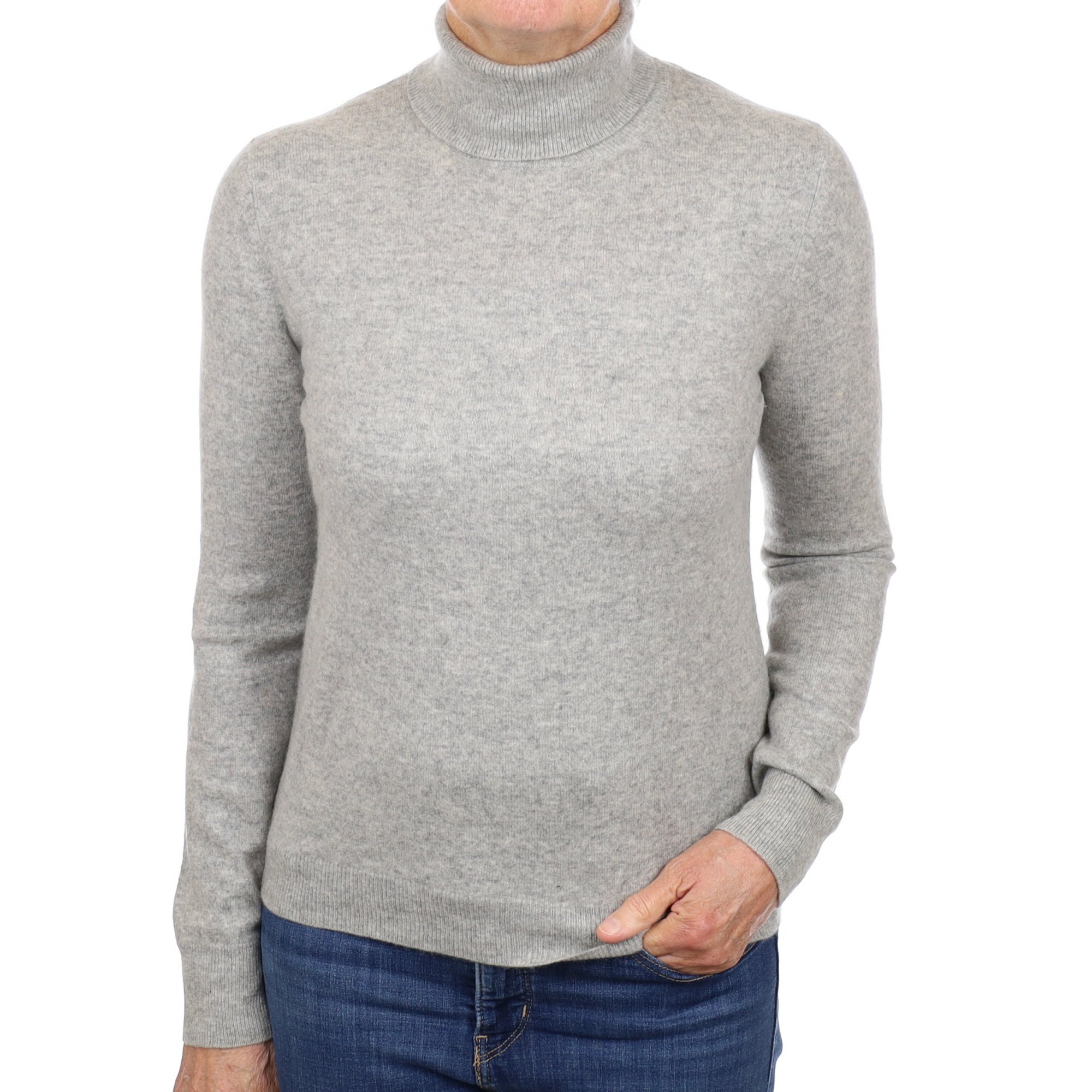 Smoke Grey Cashmere Polo Neck Jumper Medium