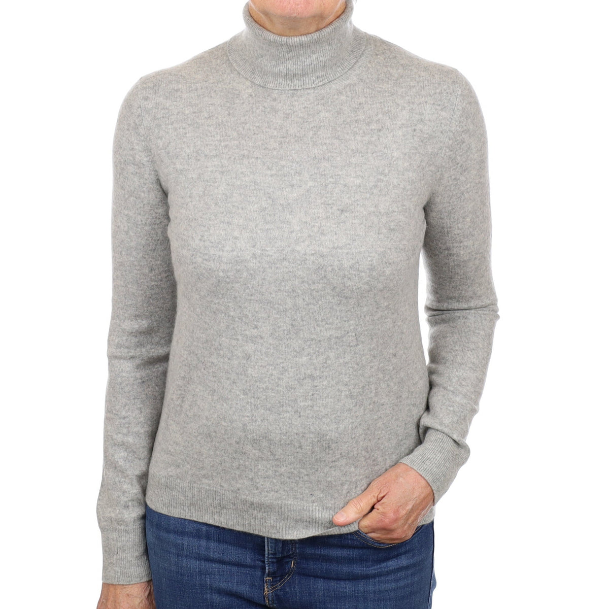 Smoke Grey Cashmere Polo Neck Jumper Medium