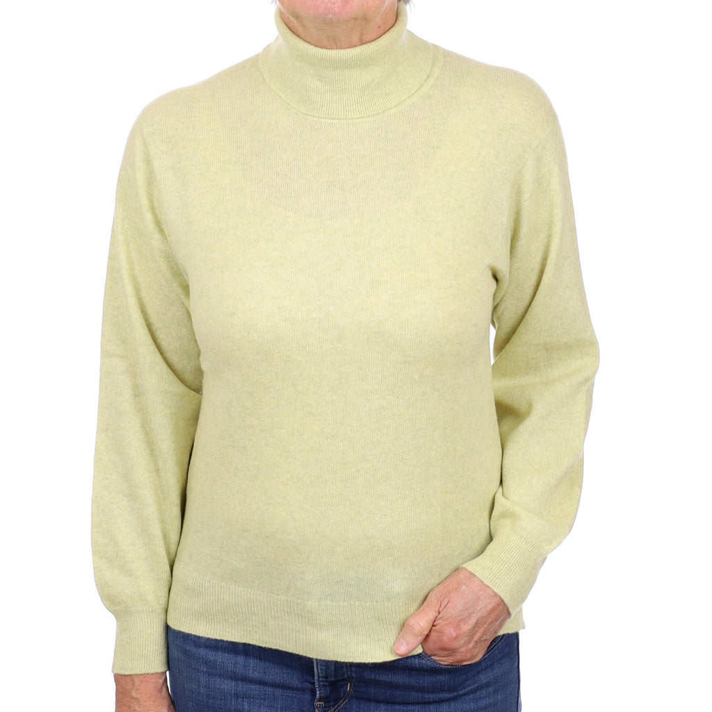 Soft Lime Green Cashmere Polo Neck Jumper Medium