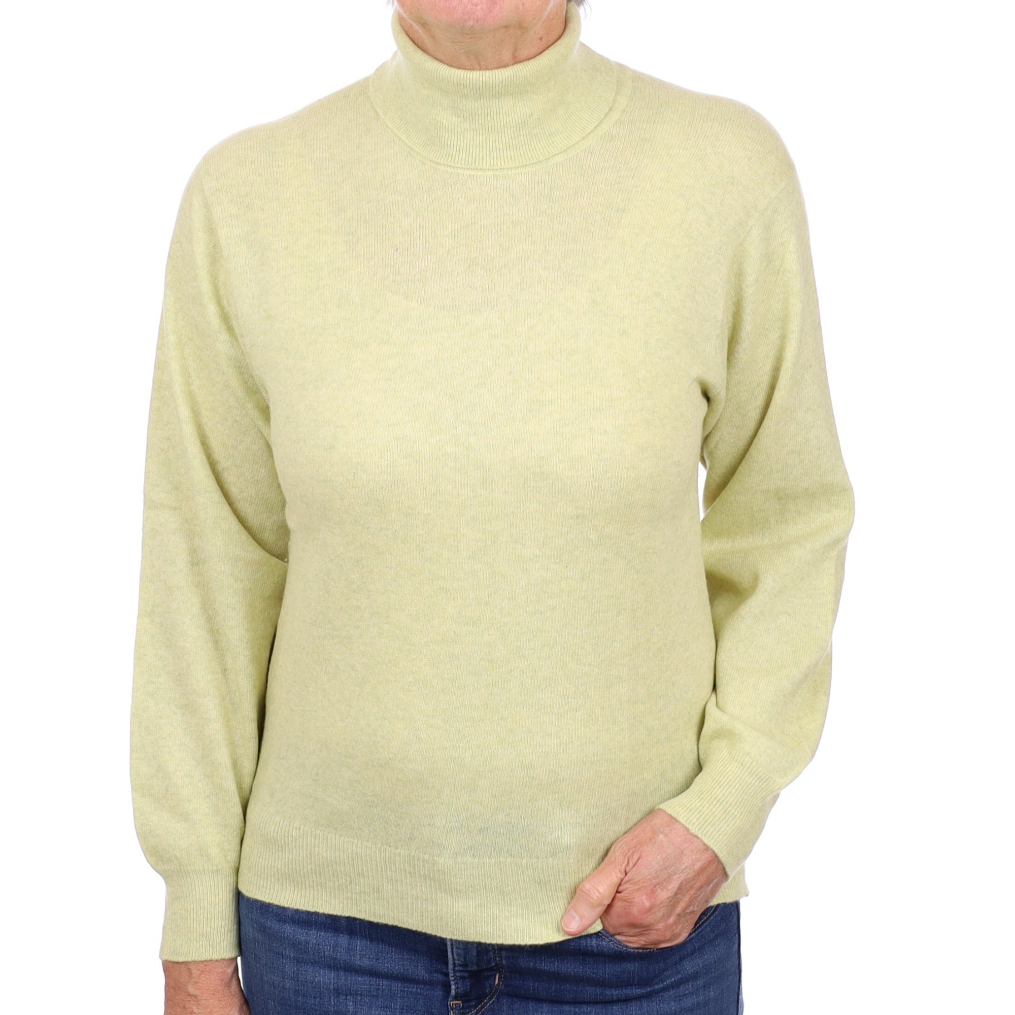 Soft Lime Green Cashmere Polo Neck Jumper Medium