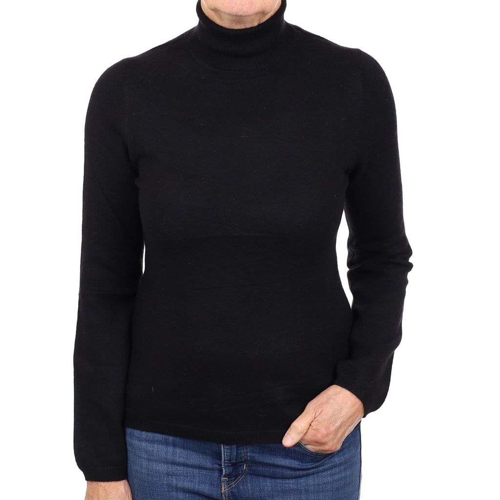 Black Cashmere Polo Neck Jumper Medium