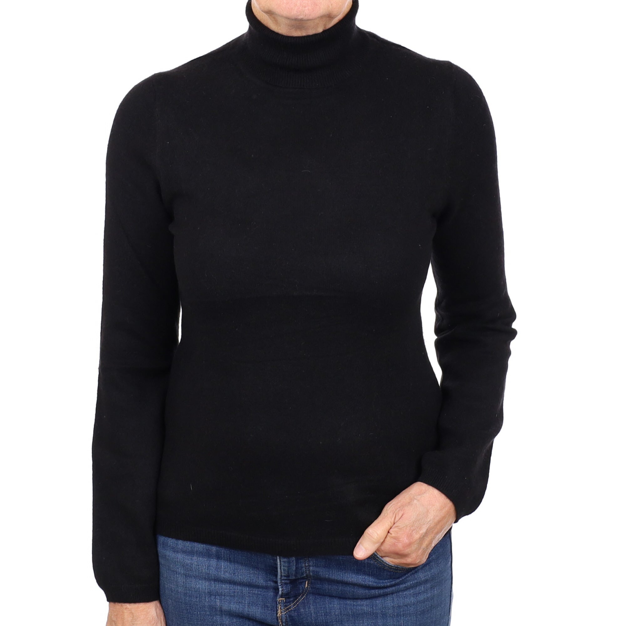 Black Cashmere Polo Neck Jumper Medium