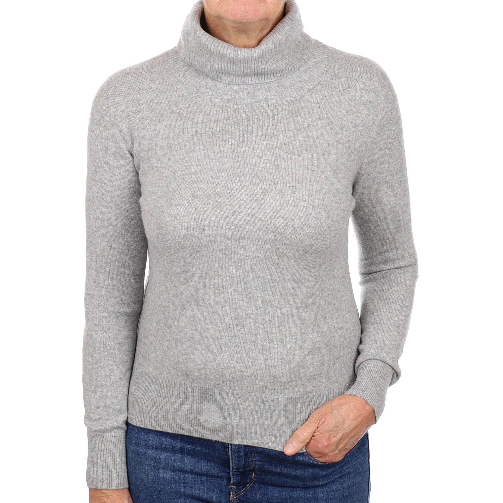 Smoke Grey Cashmere Polo Neck Jumper Medium