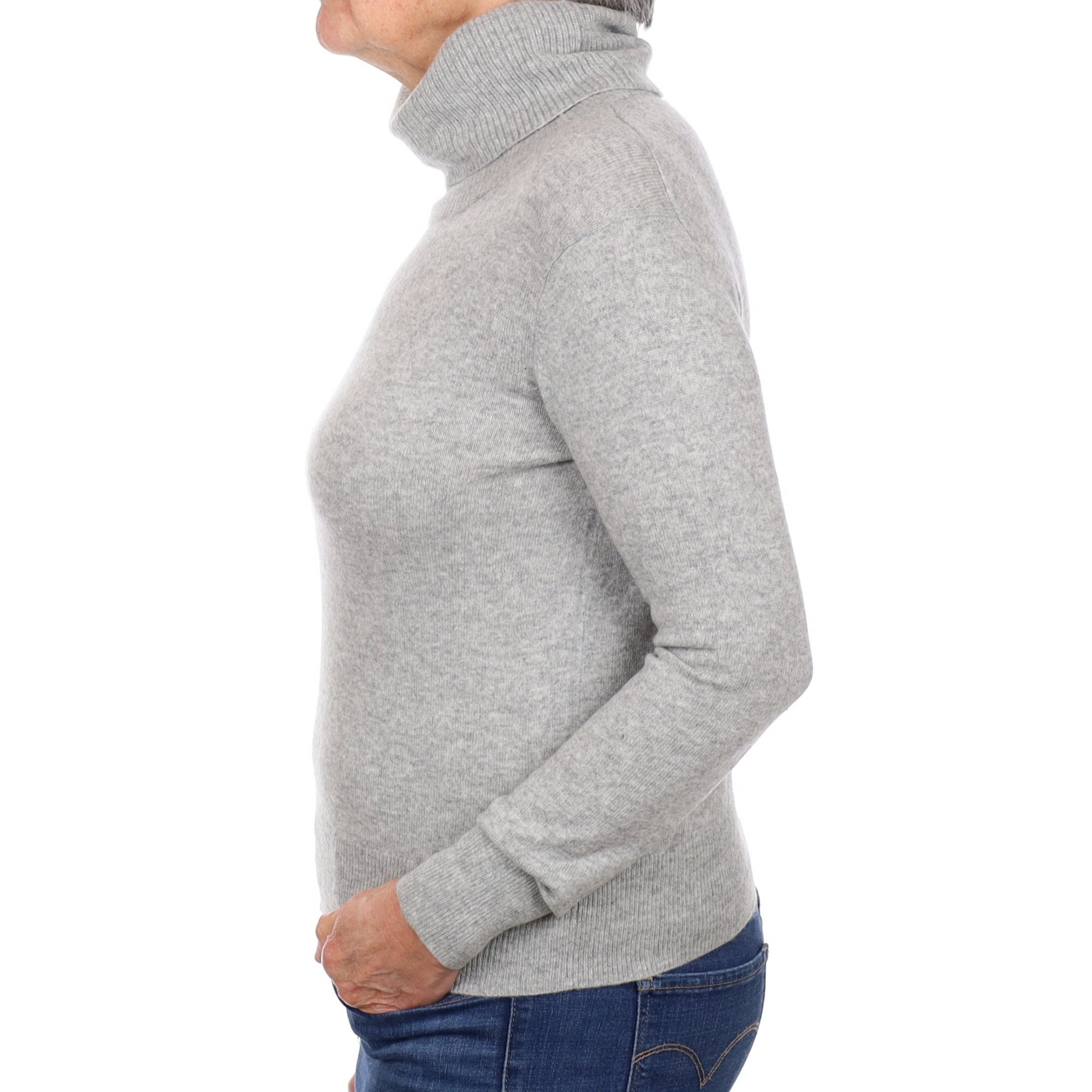 Smoke Grey Cashmere Polo Neck Jumper Medium