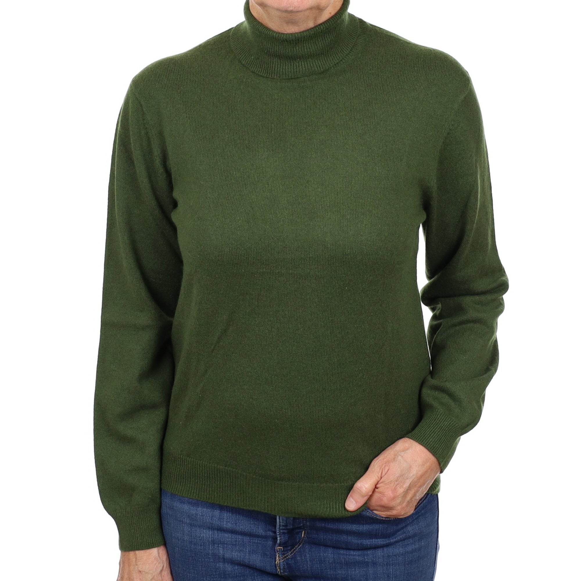 Basil Green Cashmere Polo Neck Jumper Medium