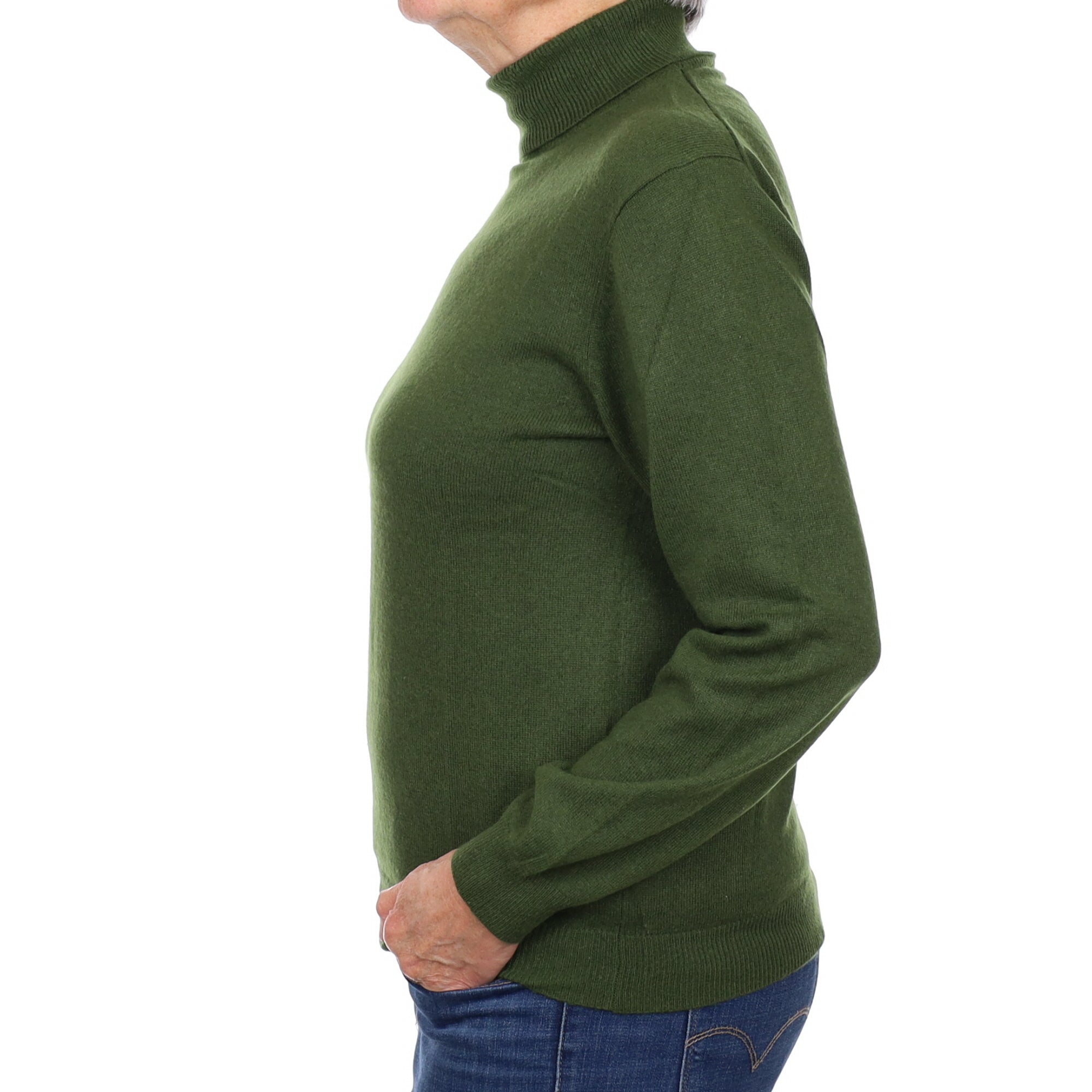 Basil Green Cashmere Polo Neck Jumper Medium