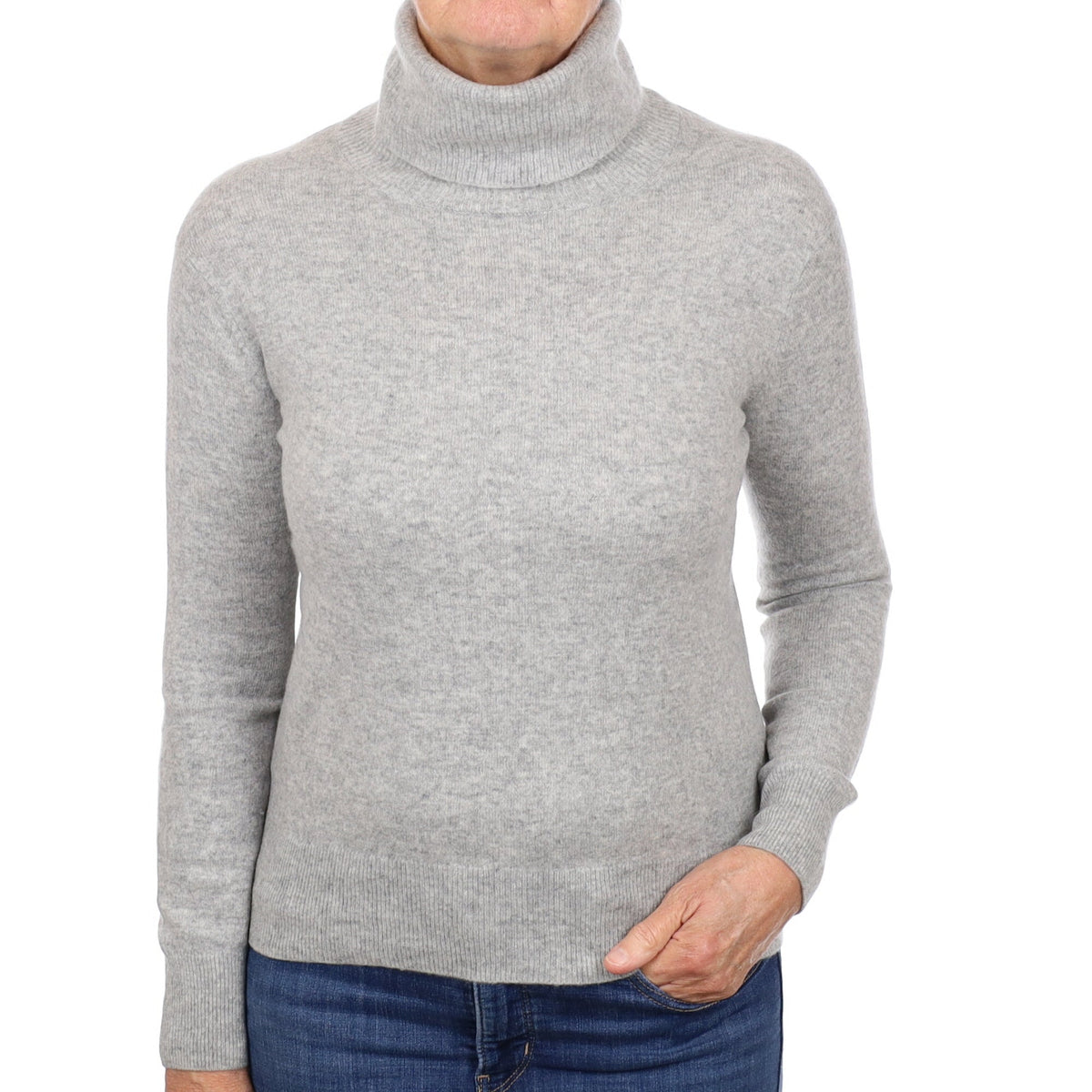 Smoke Grey Cashmere Polo Neck Jumper Medium