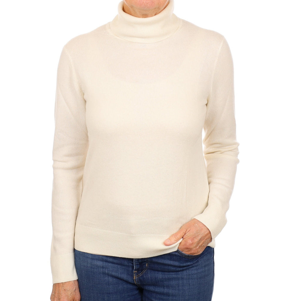 Vanilla Cream Cashmere Polo Neck Jumper Medium