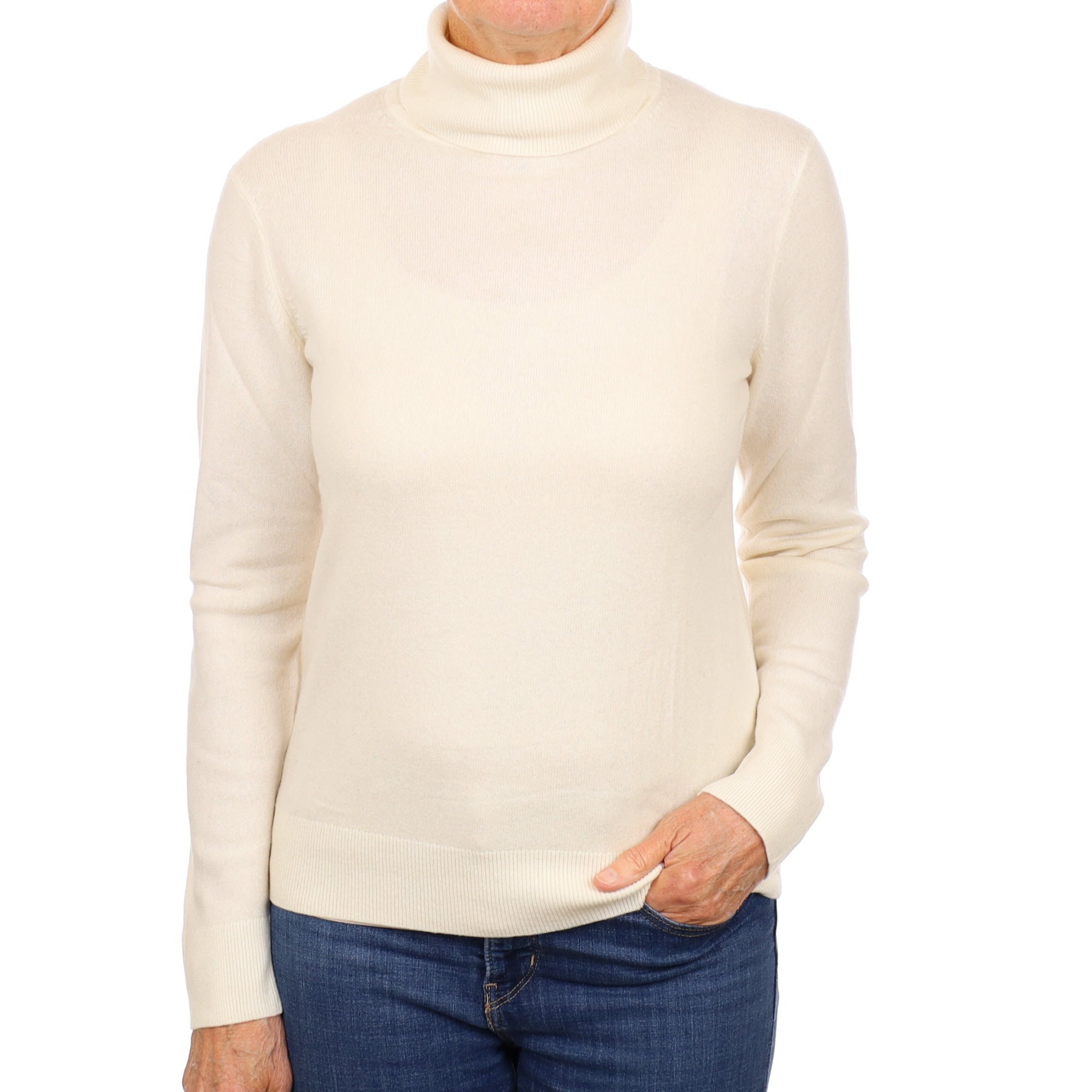 Vanilla Cream Cashmere Polo Neck Jumper Medium