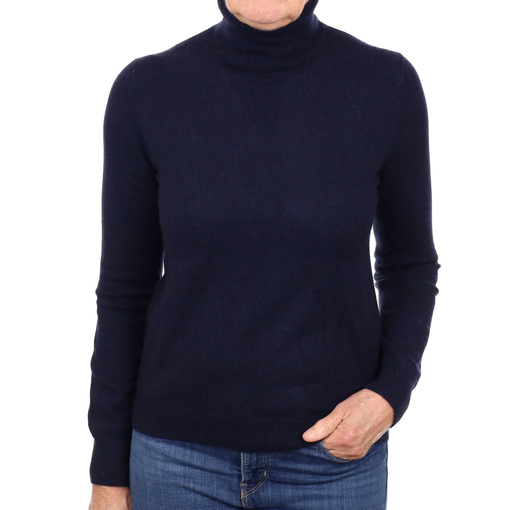 Navy Cashmere Polo Neck Jumper Medium