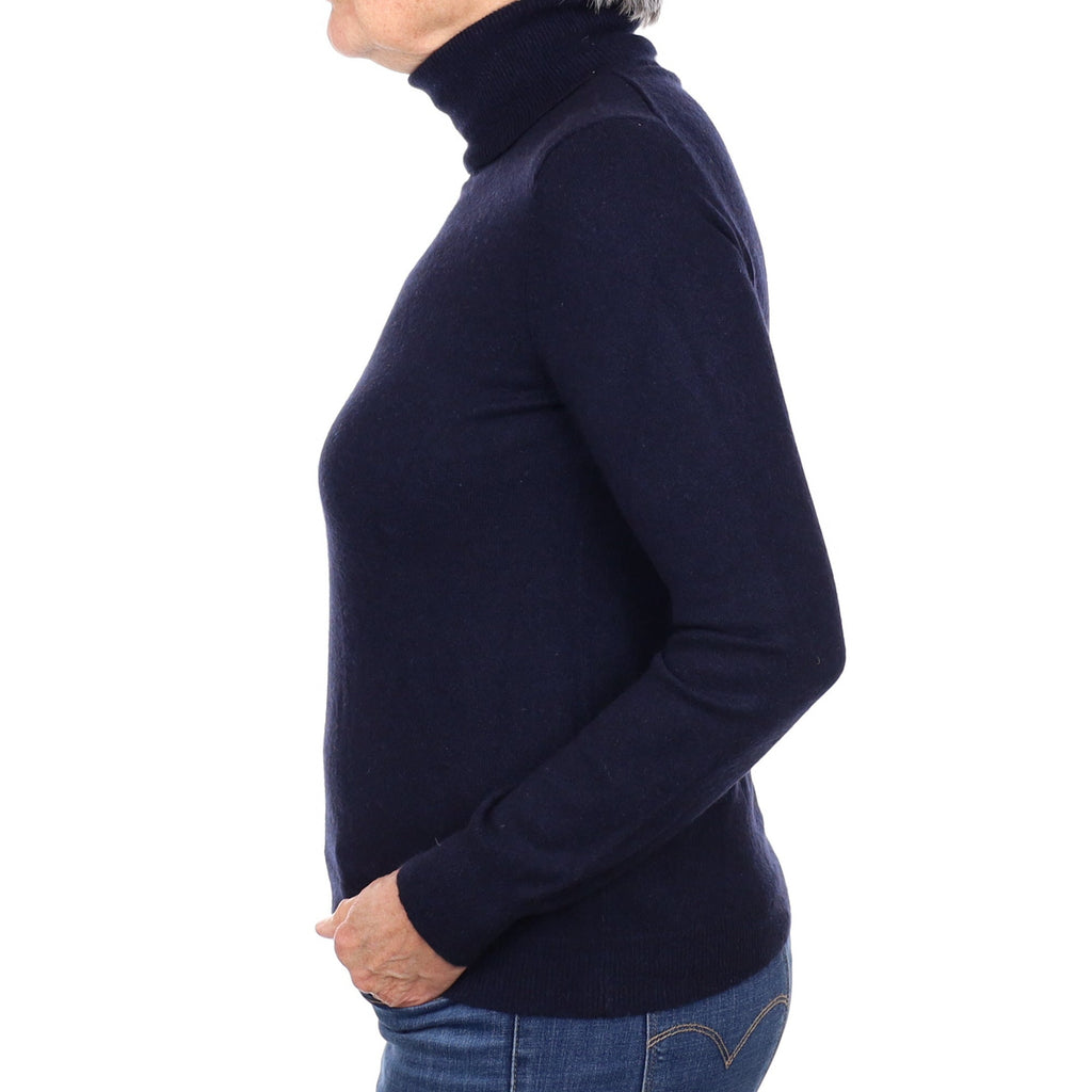 Navy Cashmere Polo Neck Jumper Medium