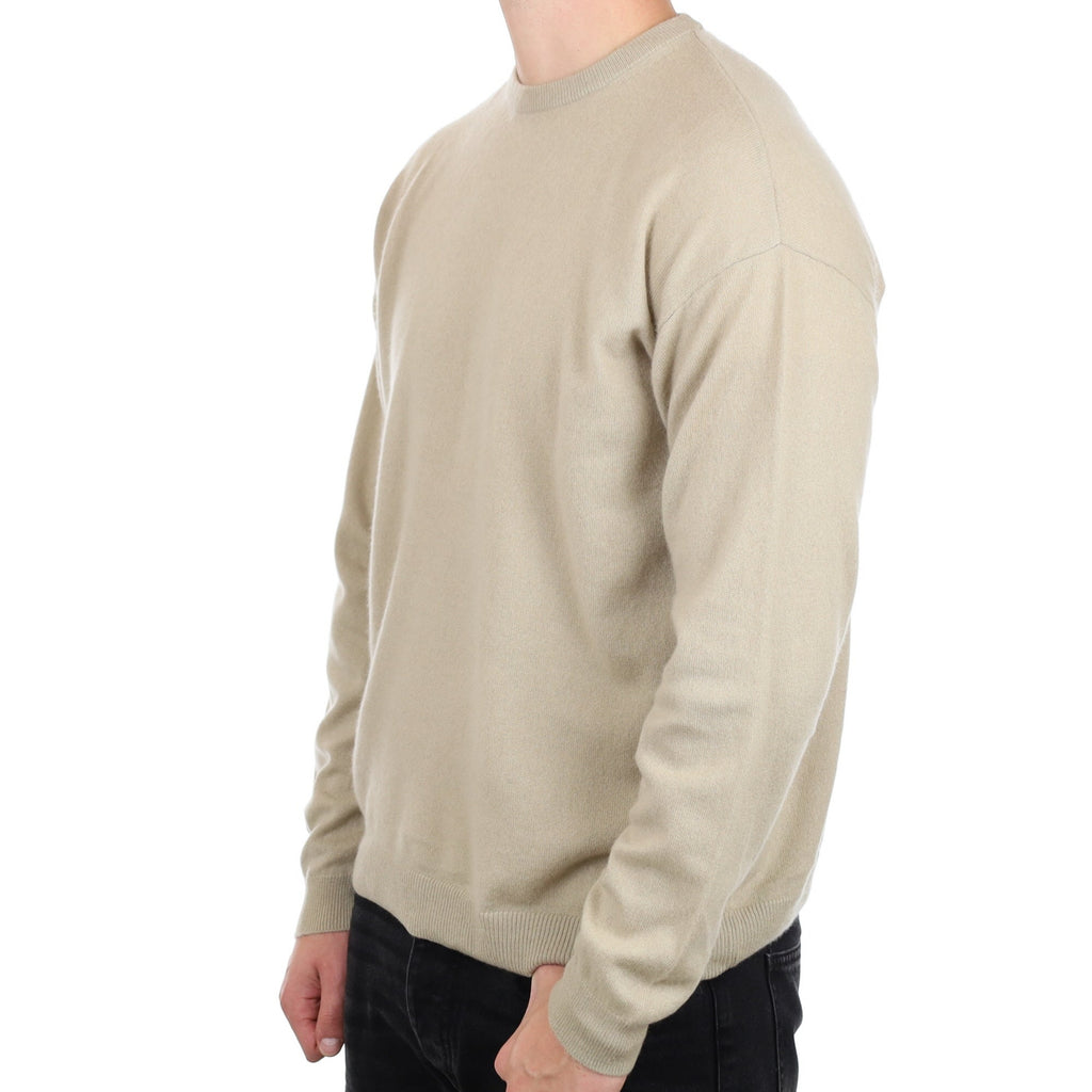 Men's Sand Beige Cashmere Crew Neck Jumper XL