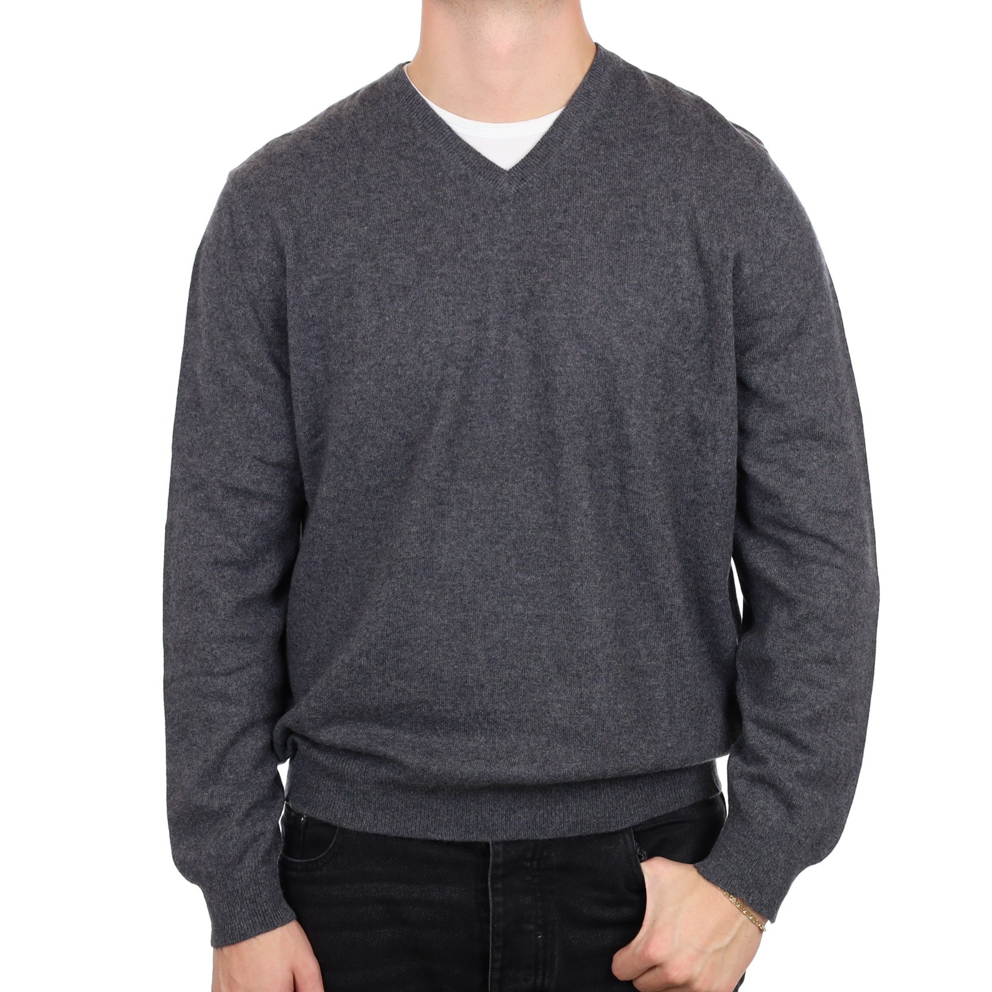 Men's Slate Grey Cashmere V Neck Jumper XL