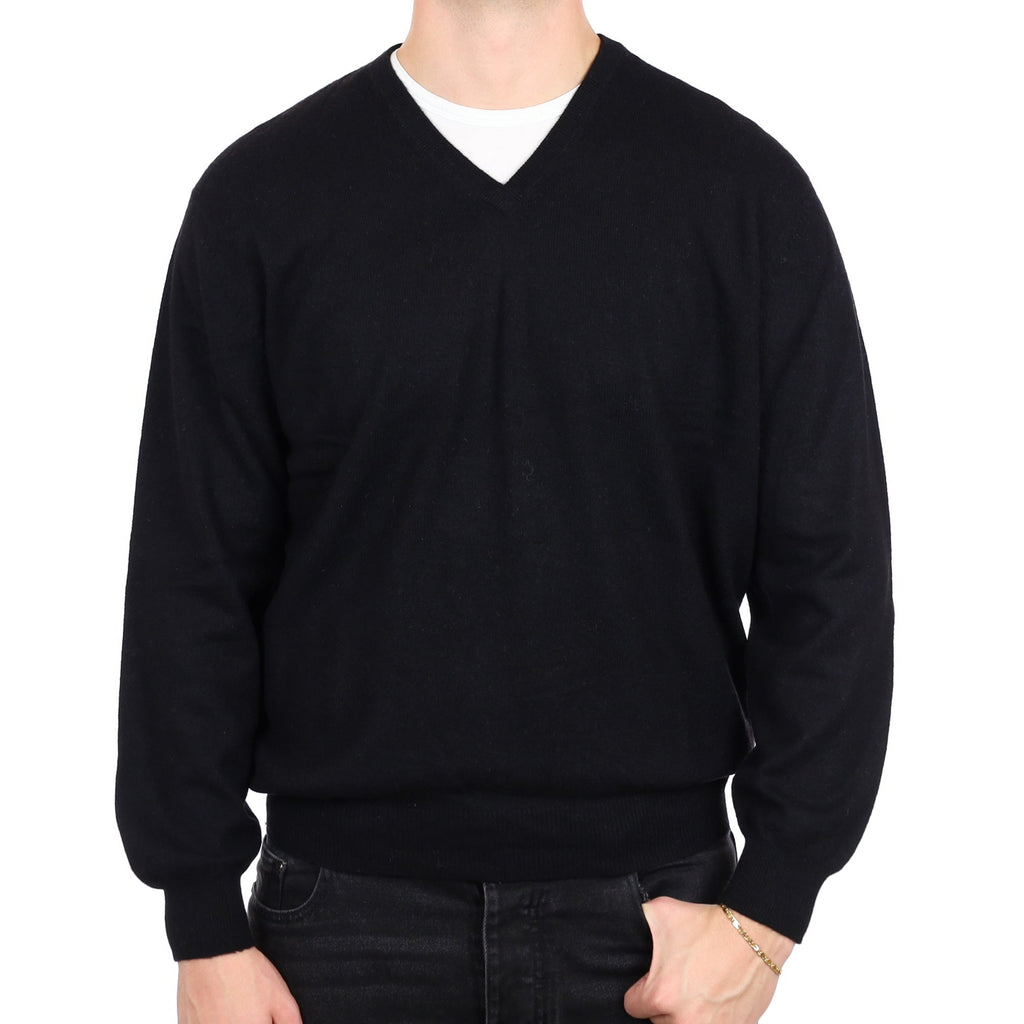 Men's Black Cashmere V Neck Jumper XL