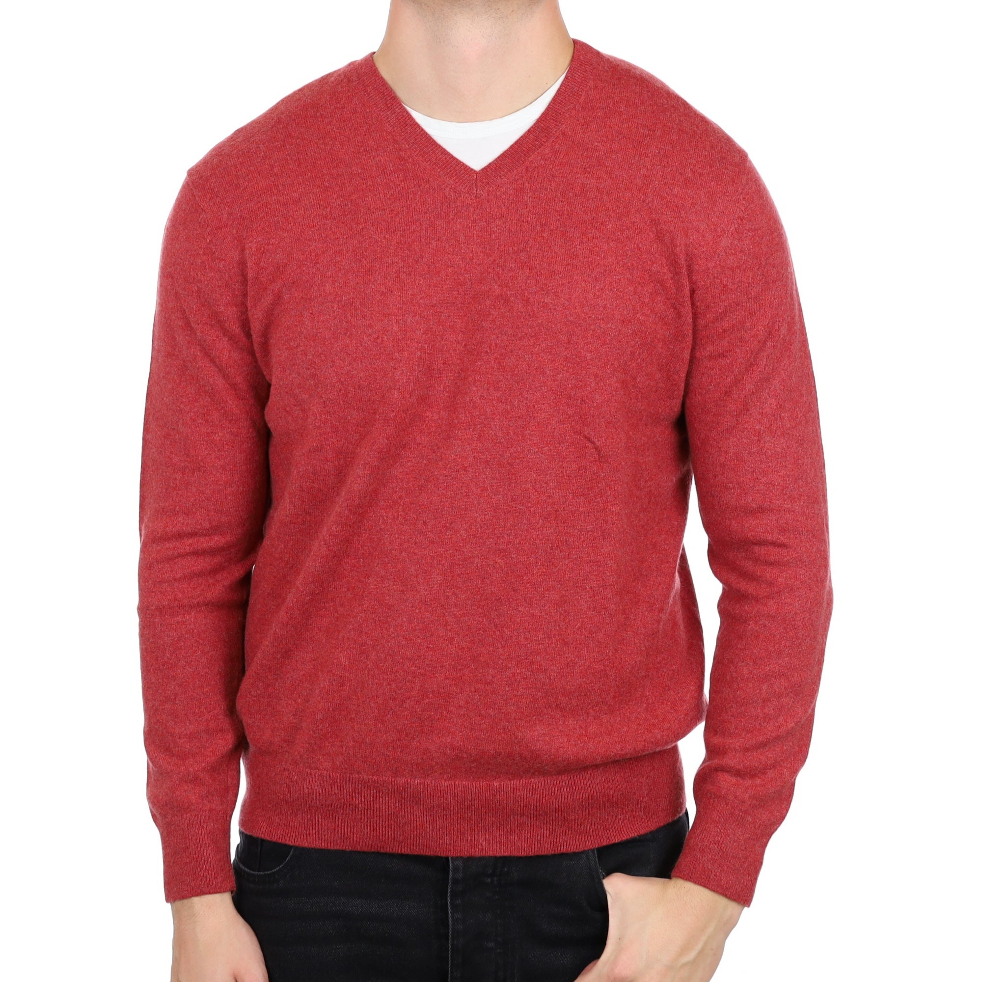 Men's Brick Red Cashmere V Neck Jumper XL