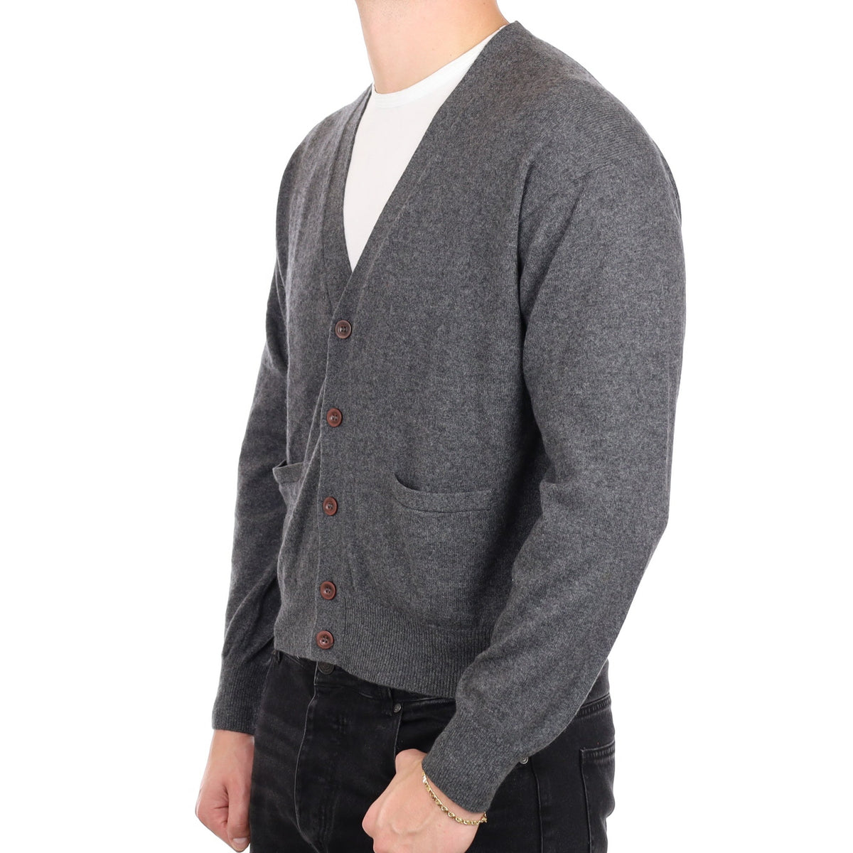 Men's Slate Grey Cashmere V Neck Cardigan XL