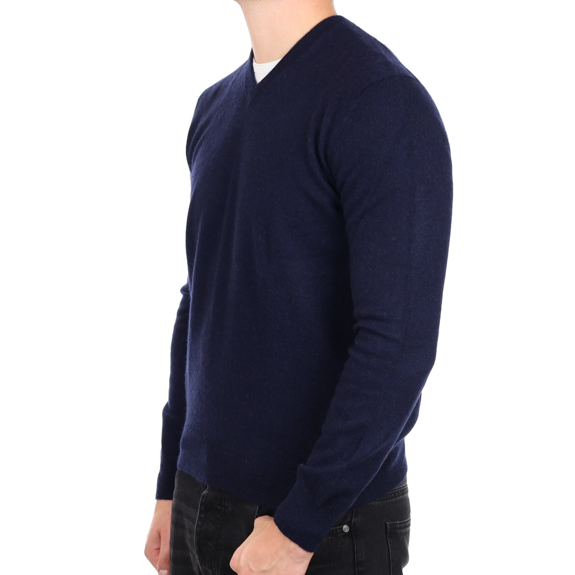 Men's Navy Blue Cashmere V Neck Jumper XL