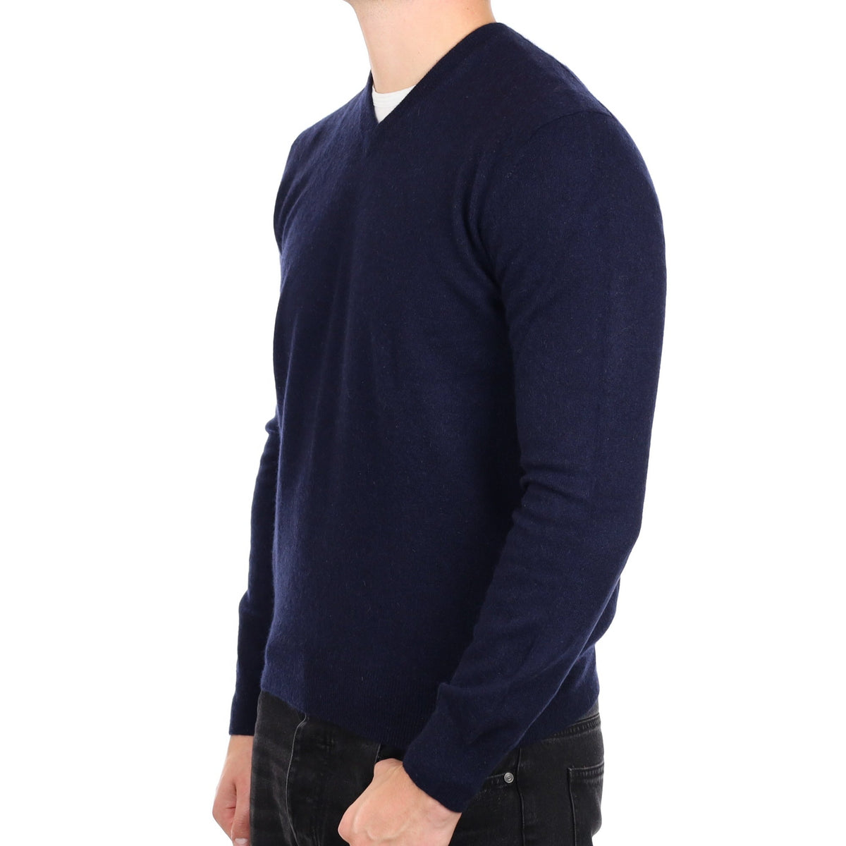 Men's Navy Blue Cashmere V Neck Jumper XL