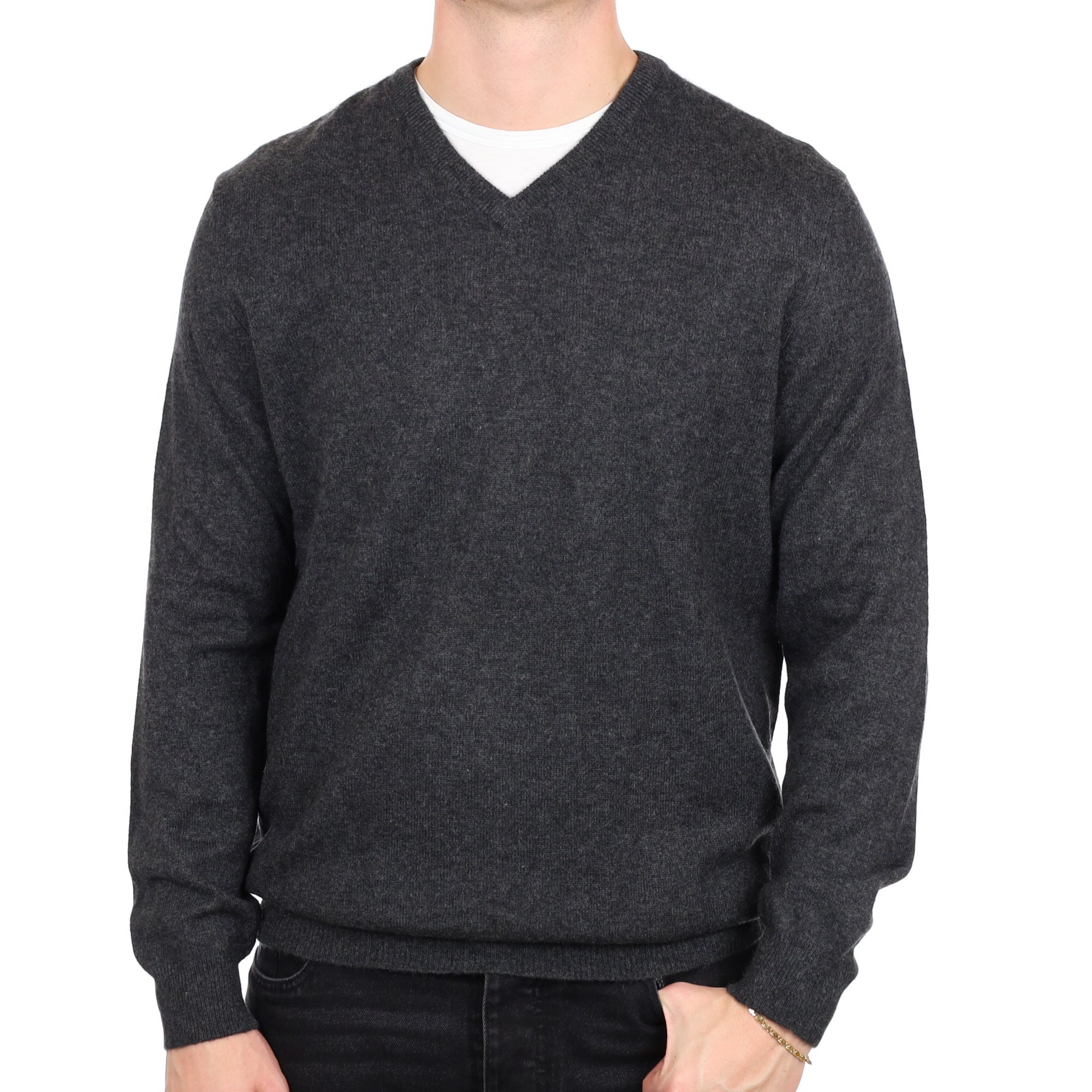 Men's Charcoal Grey Cashmere V Neck Jumper XL