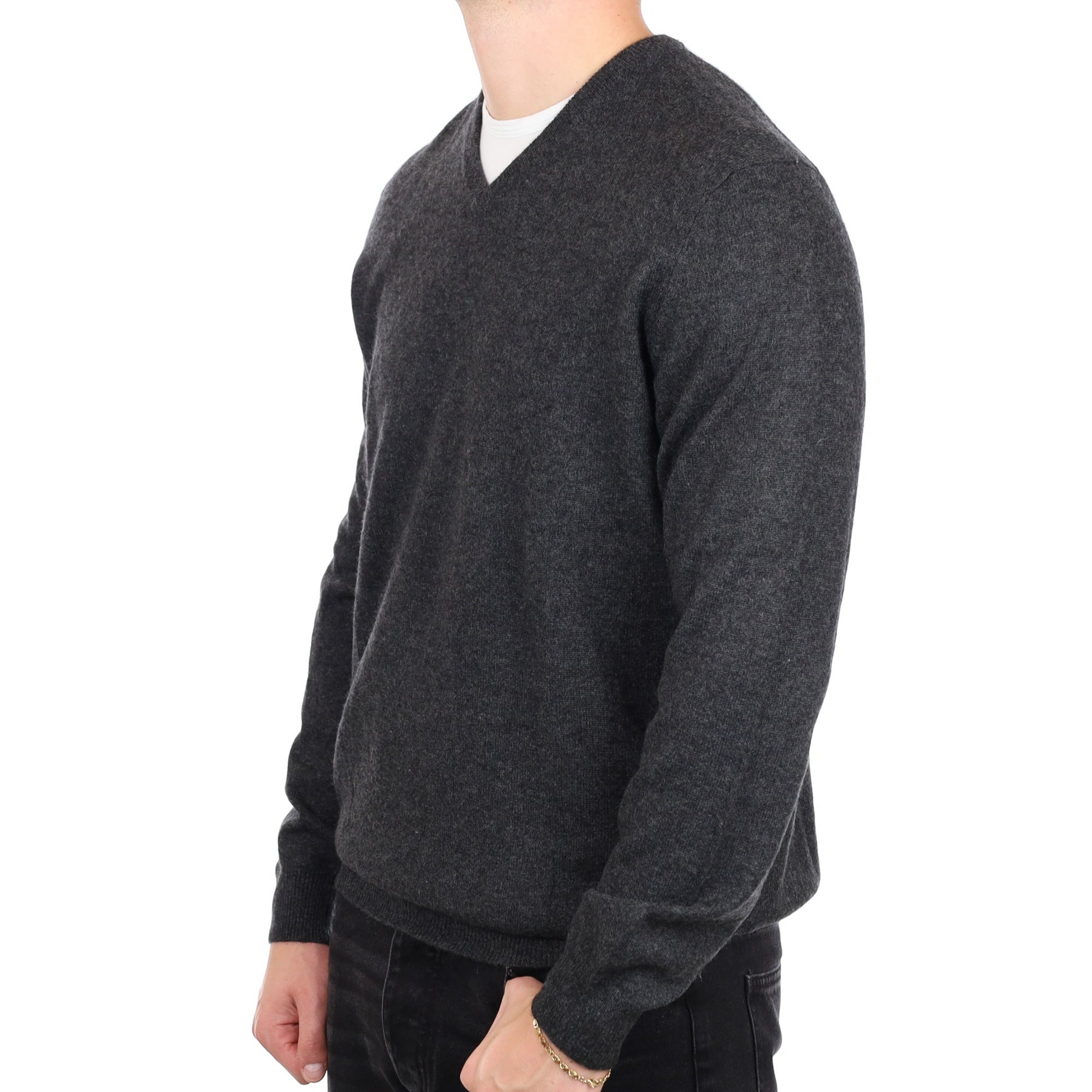 Men's Charcoal Grey Cashmere V Neck Jumper XL