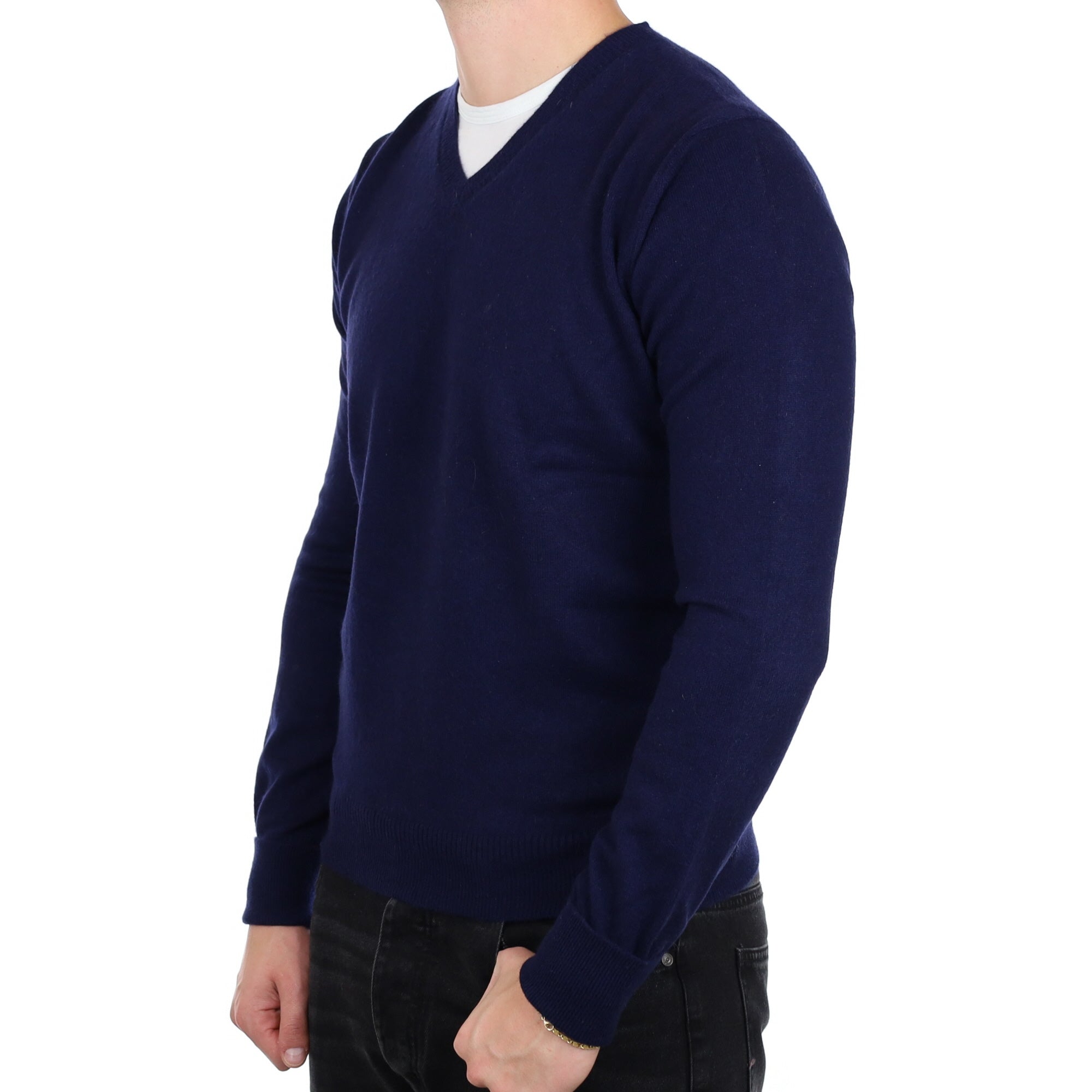 Men's Navy Blue Cashmere V Neck Jumper XL