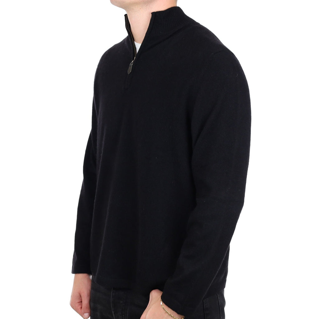 Men's Black Cashmere 1/4 Zip Neck Jumper XL