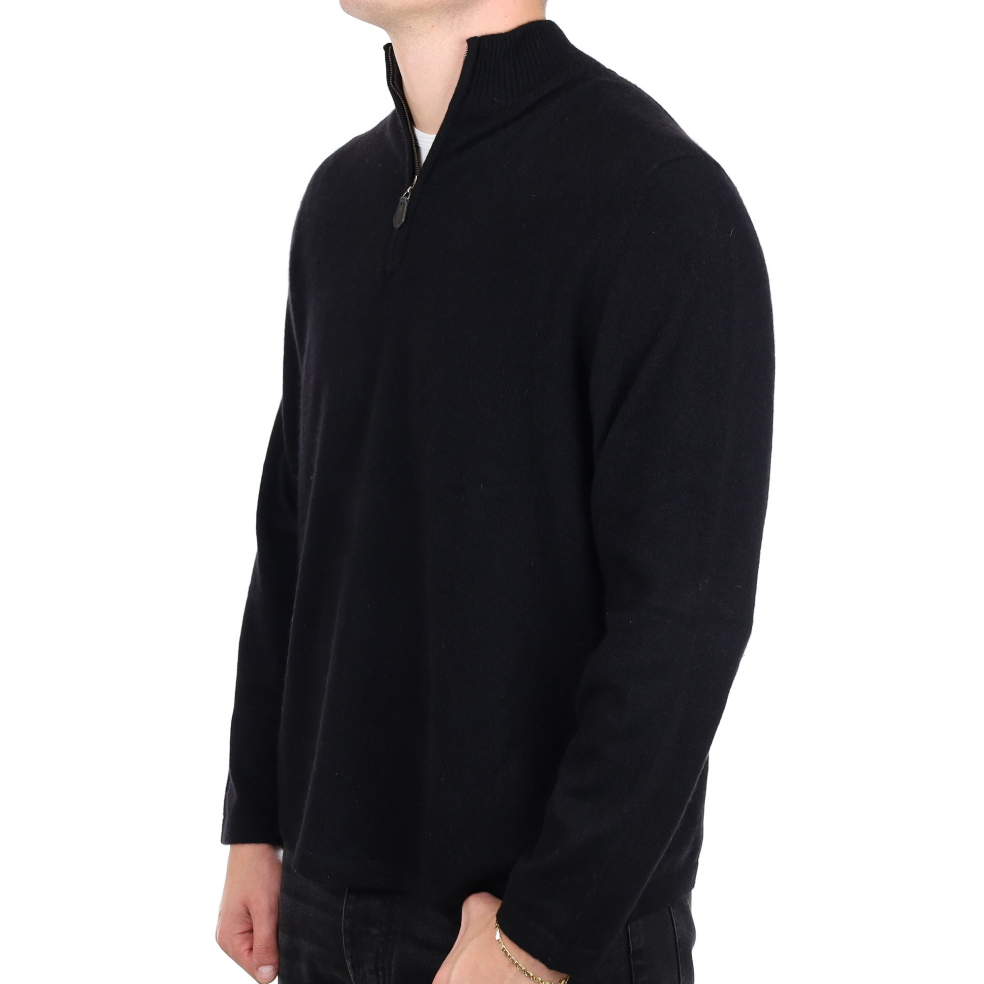 Men's Black Cashmere 1/4 Zip Neck Jumper XL