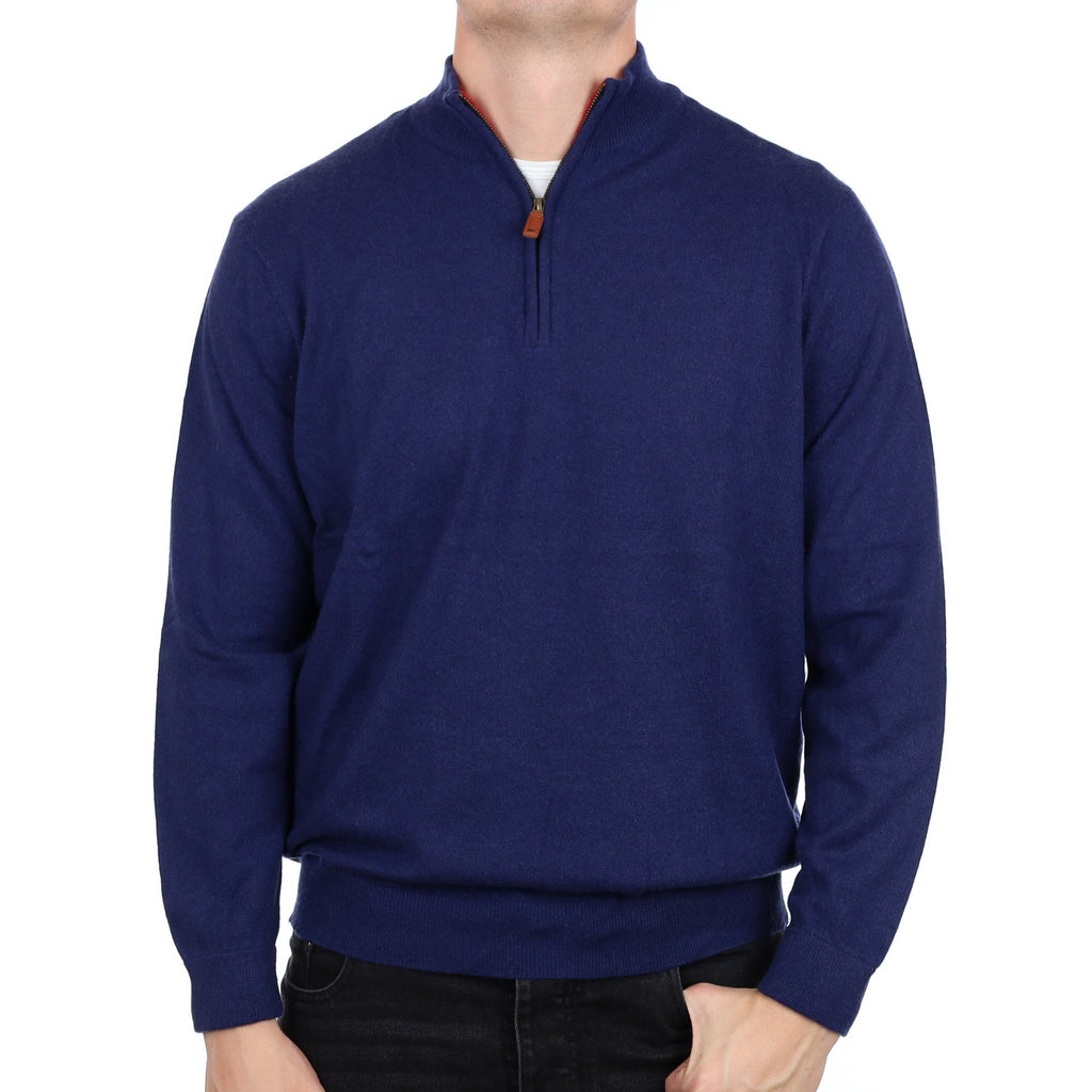 Men's French Navy Cashmere 1/4 Zip Neck Jumper XL