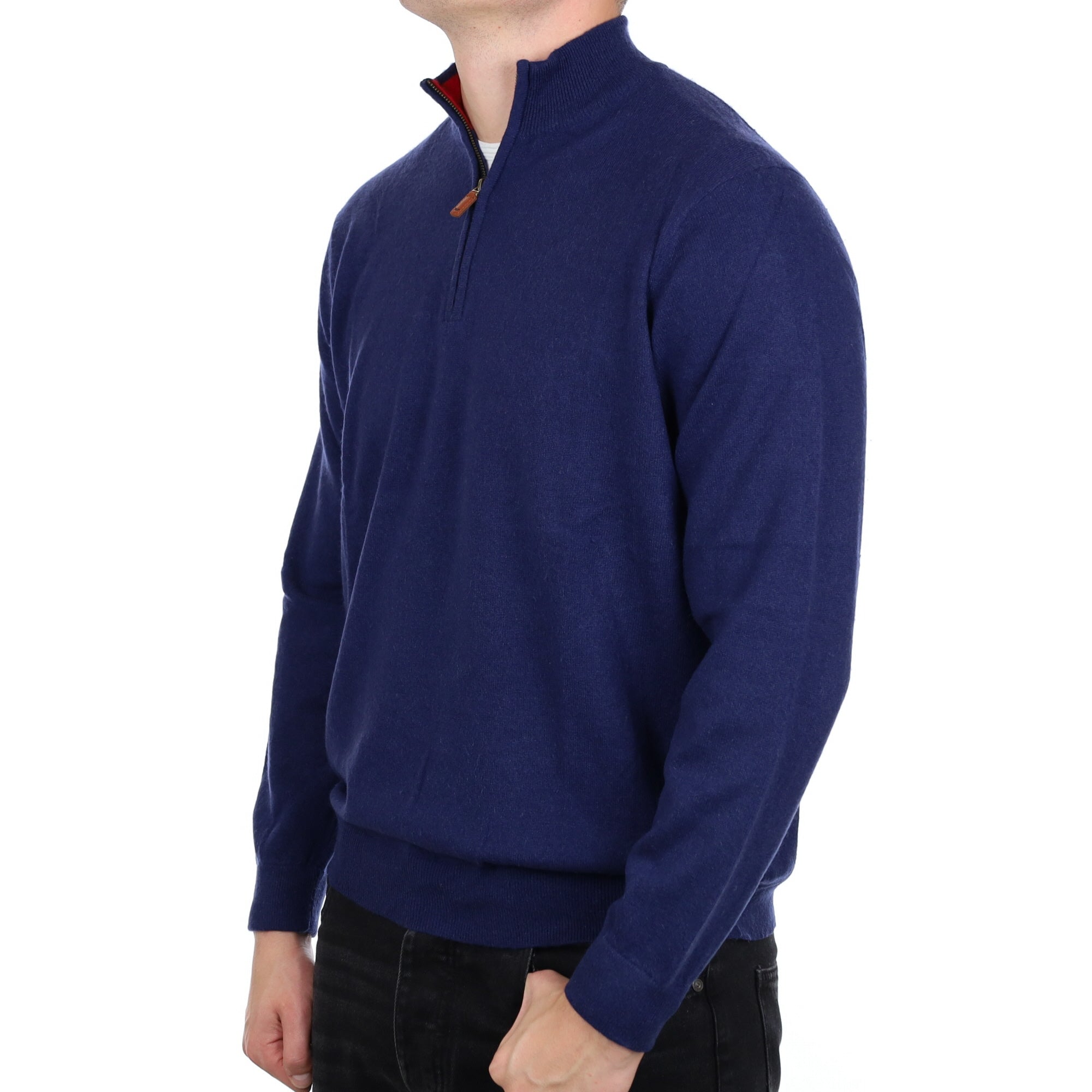 Men's French Navy Cashmere 1/4 Zip Neck Jumper XL