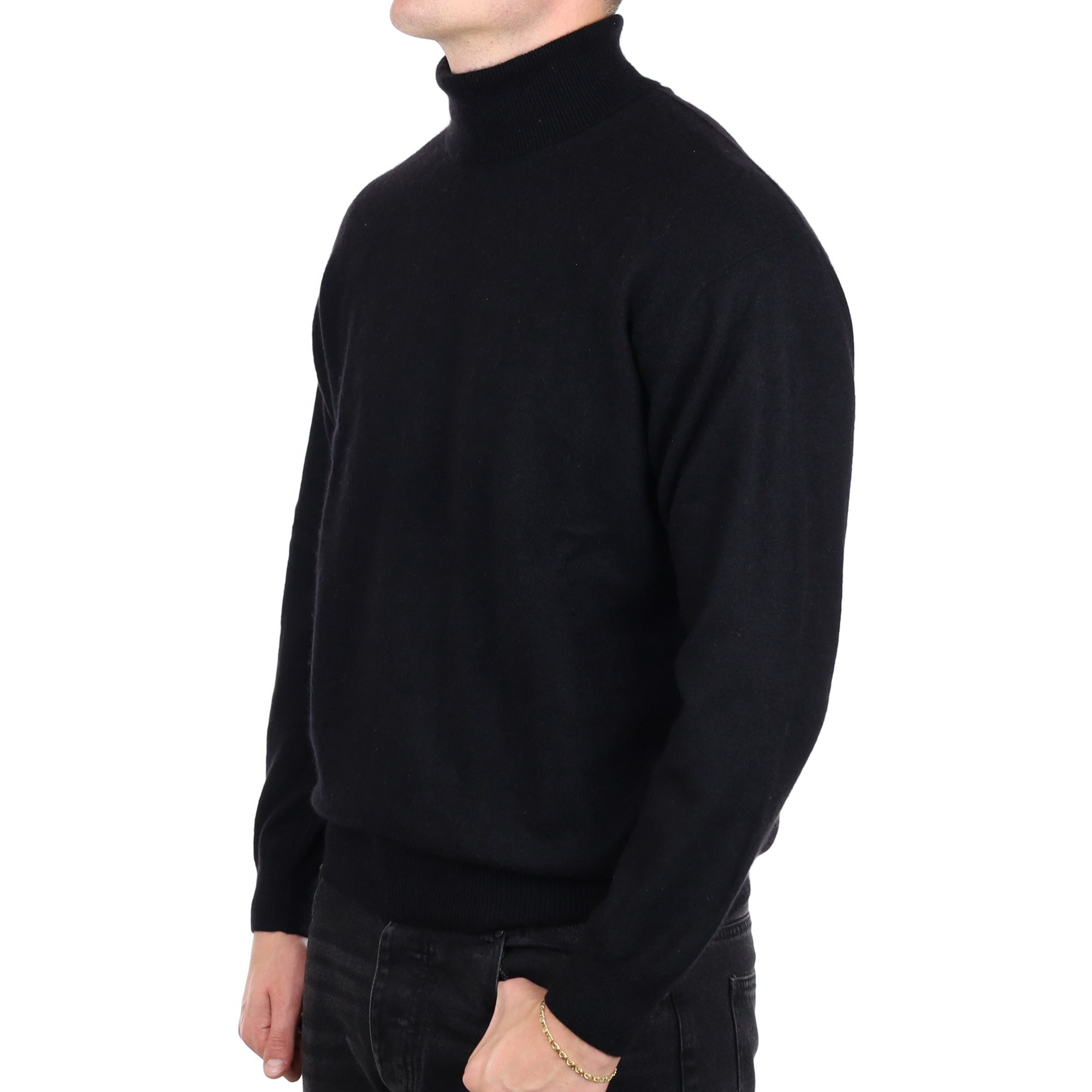 Men's Black Cashmere Polo Neck Jumper XL
