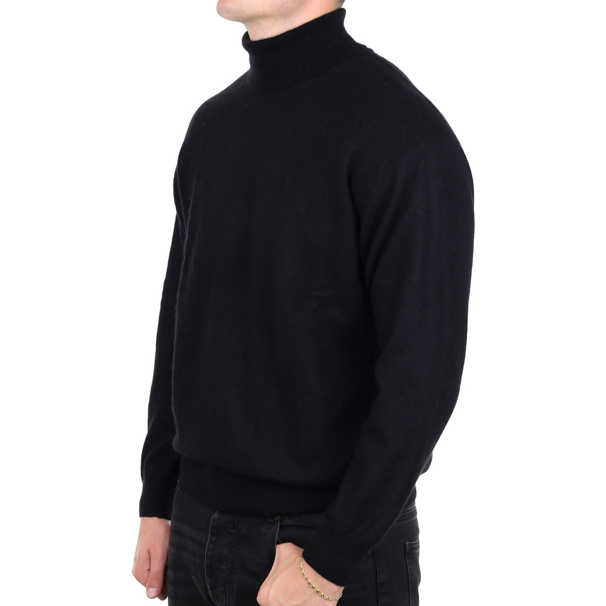 Men's Black Cashmere Polo Neck Jumper XL